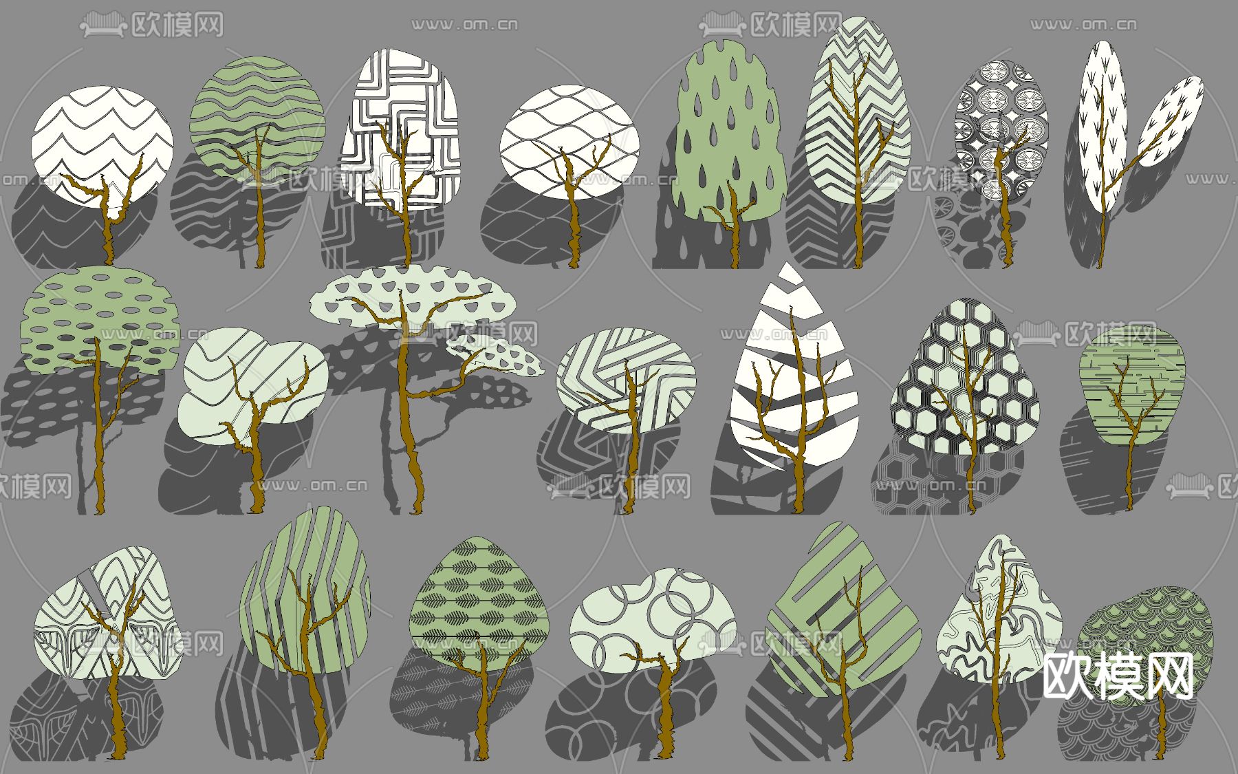 拼贴风乔木 植物2D组件su模型下载