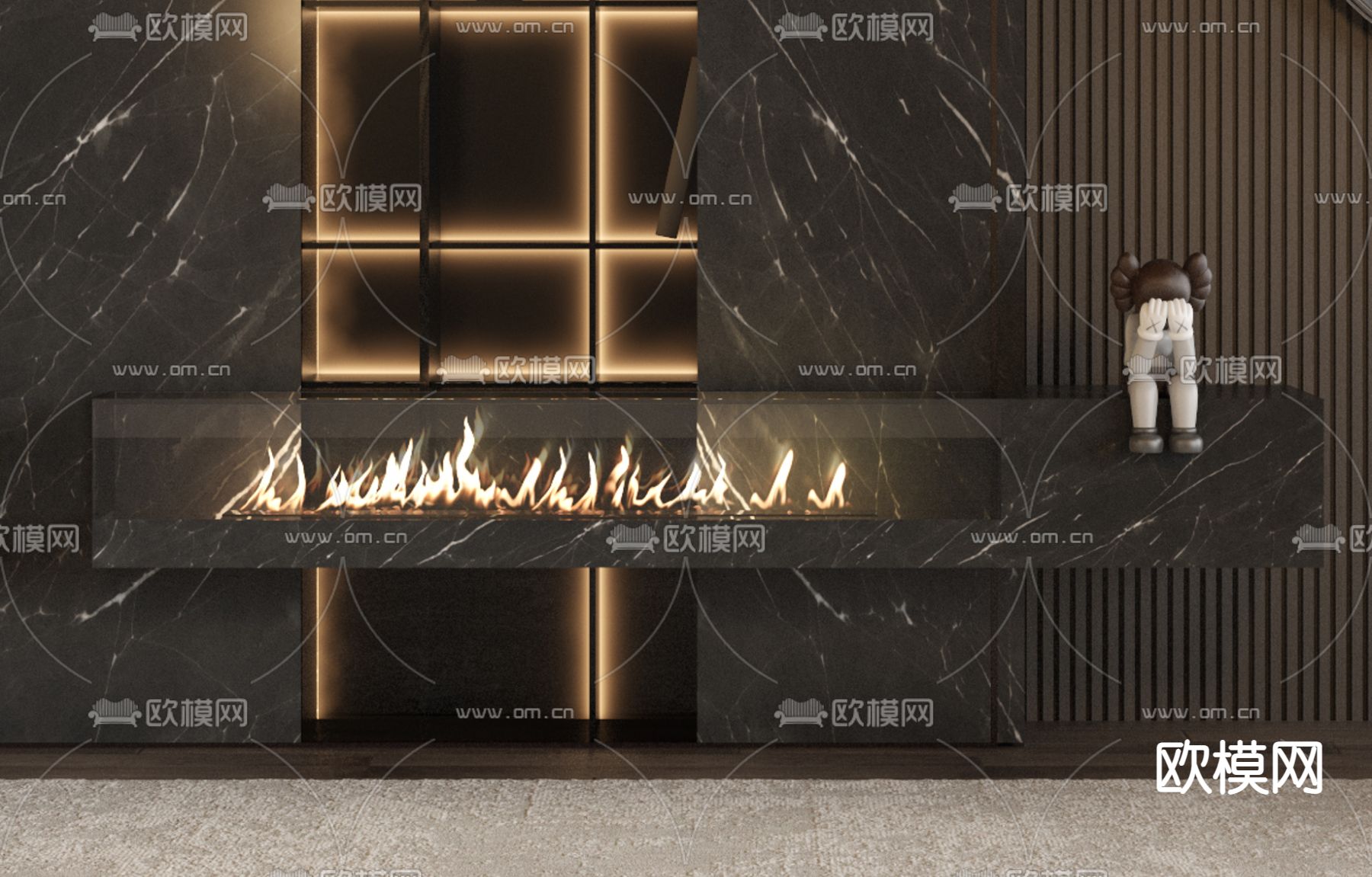 暗黑风壁炉 火炉3d模型下载（渲染图2）
