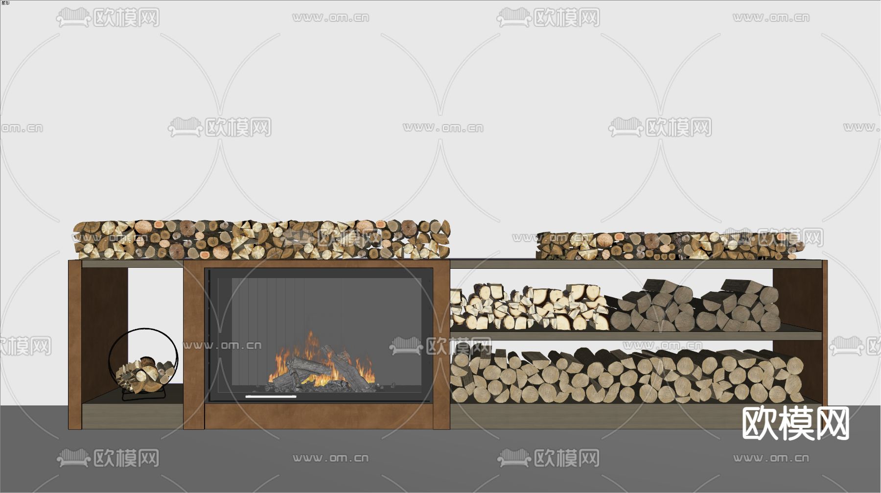 现代壁炉 木柴 木头su模型下载（渲染图2）