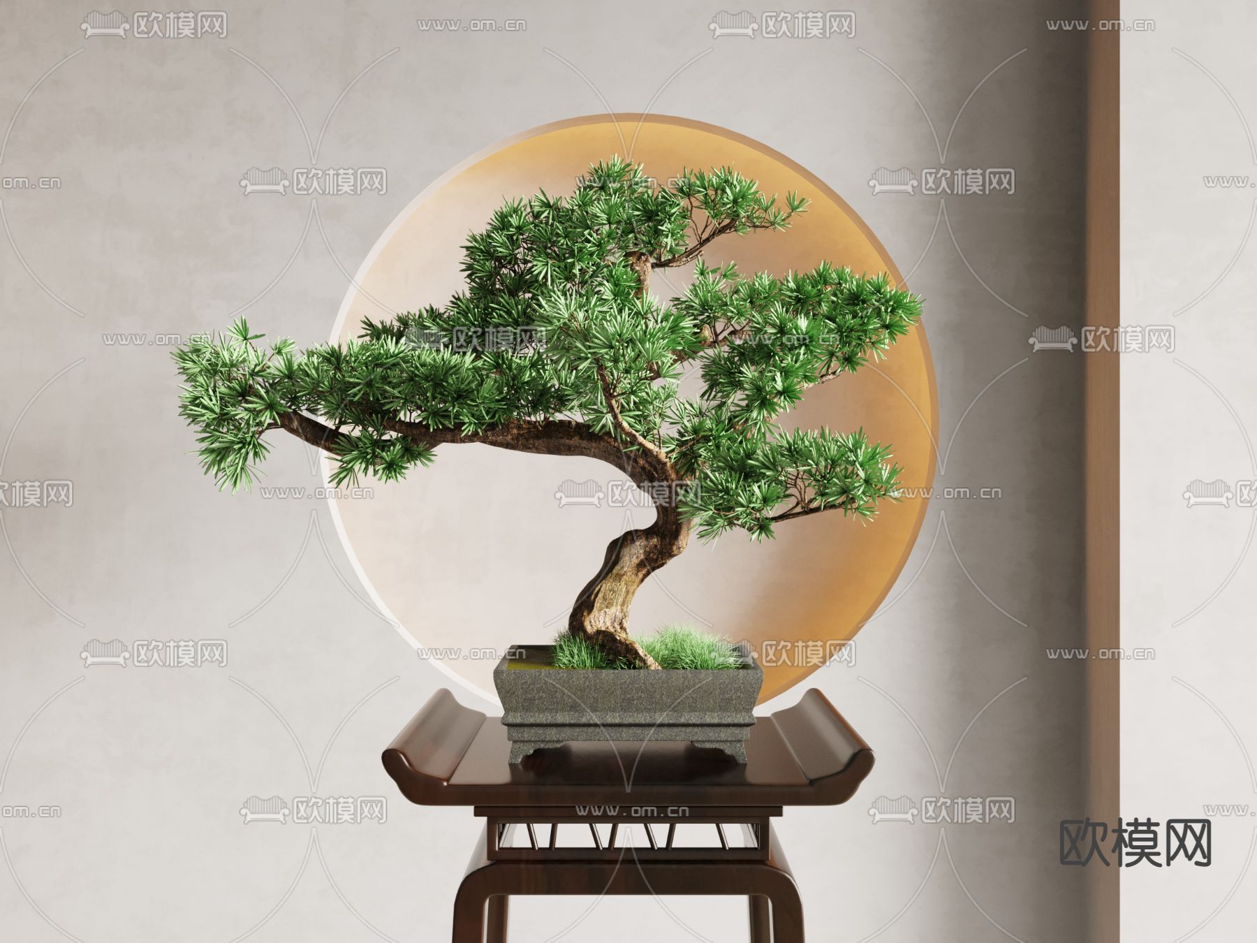 新中式绿植 盆栽 松树 盆景su模型下载_ID13003836_sketchup模型下载-欧模网