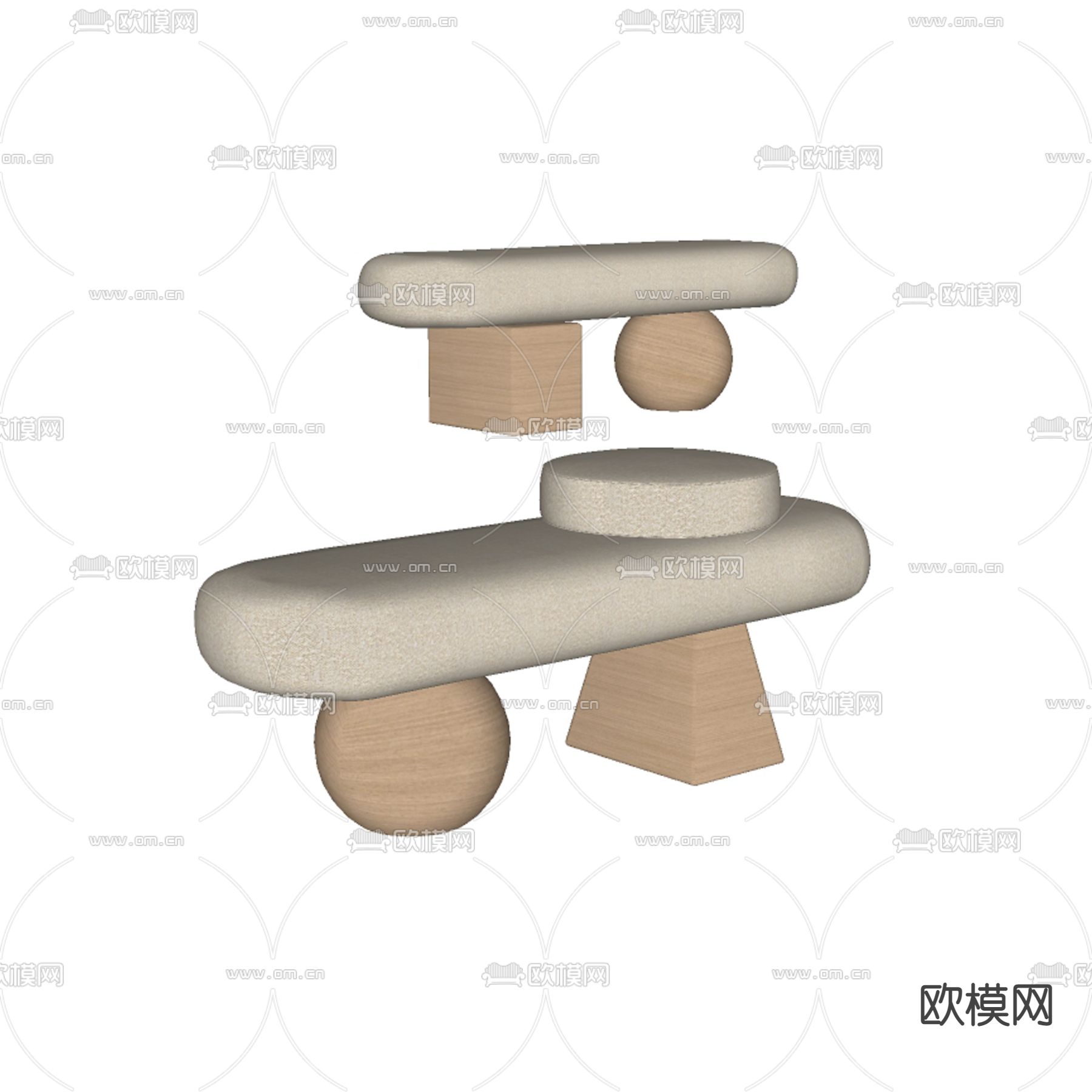 奶油风床尾凳 脚踏su模型