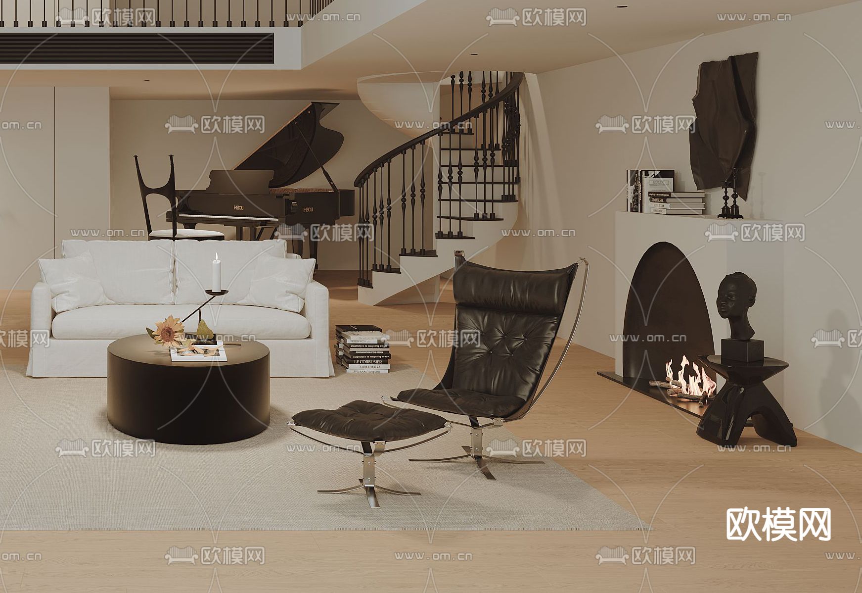 别墅大堂 别墅客厅3d模型下载（渲染图3）