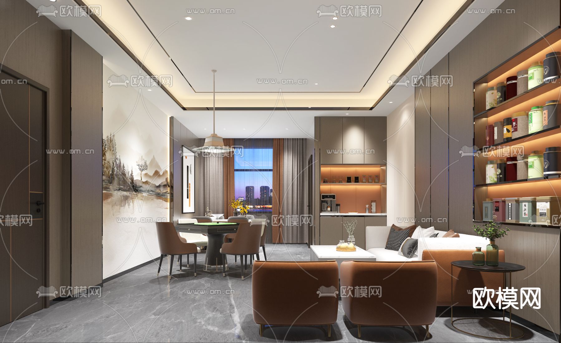 现代棋牌室免费3d模型下载