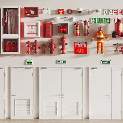  消防栓 灭火器 防火门 消防器材su模型 