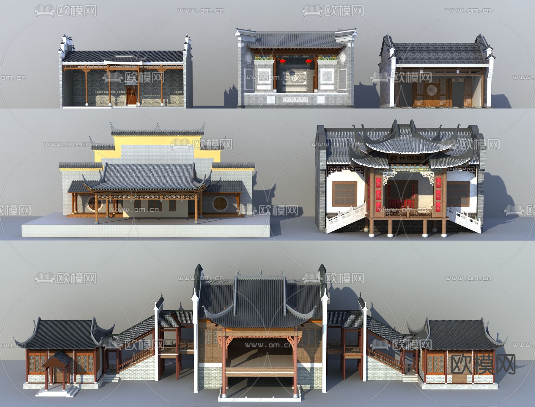 中式徽派戏台构件3d模型下载