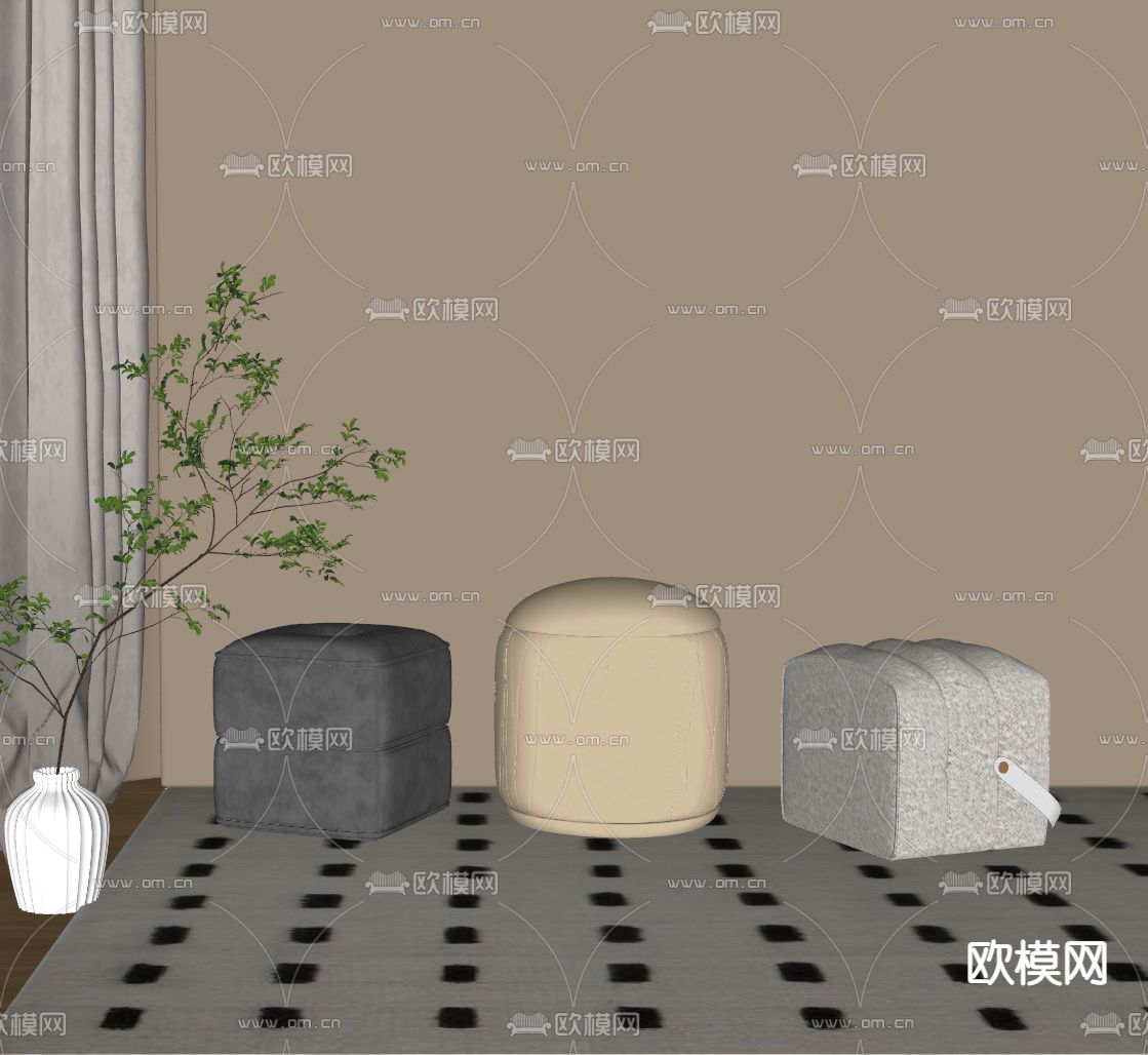 现代矮凳 圆凳 墩子su模型下载（渲染图2）
