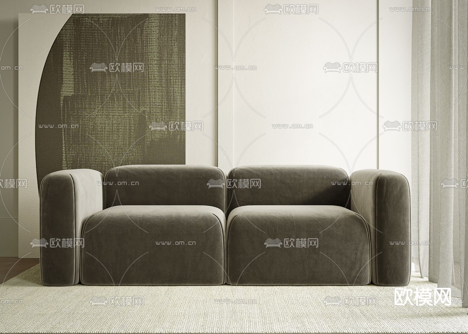 侘寂风双人沙发 软体沙发3d模型下载