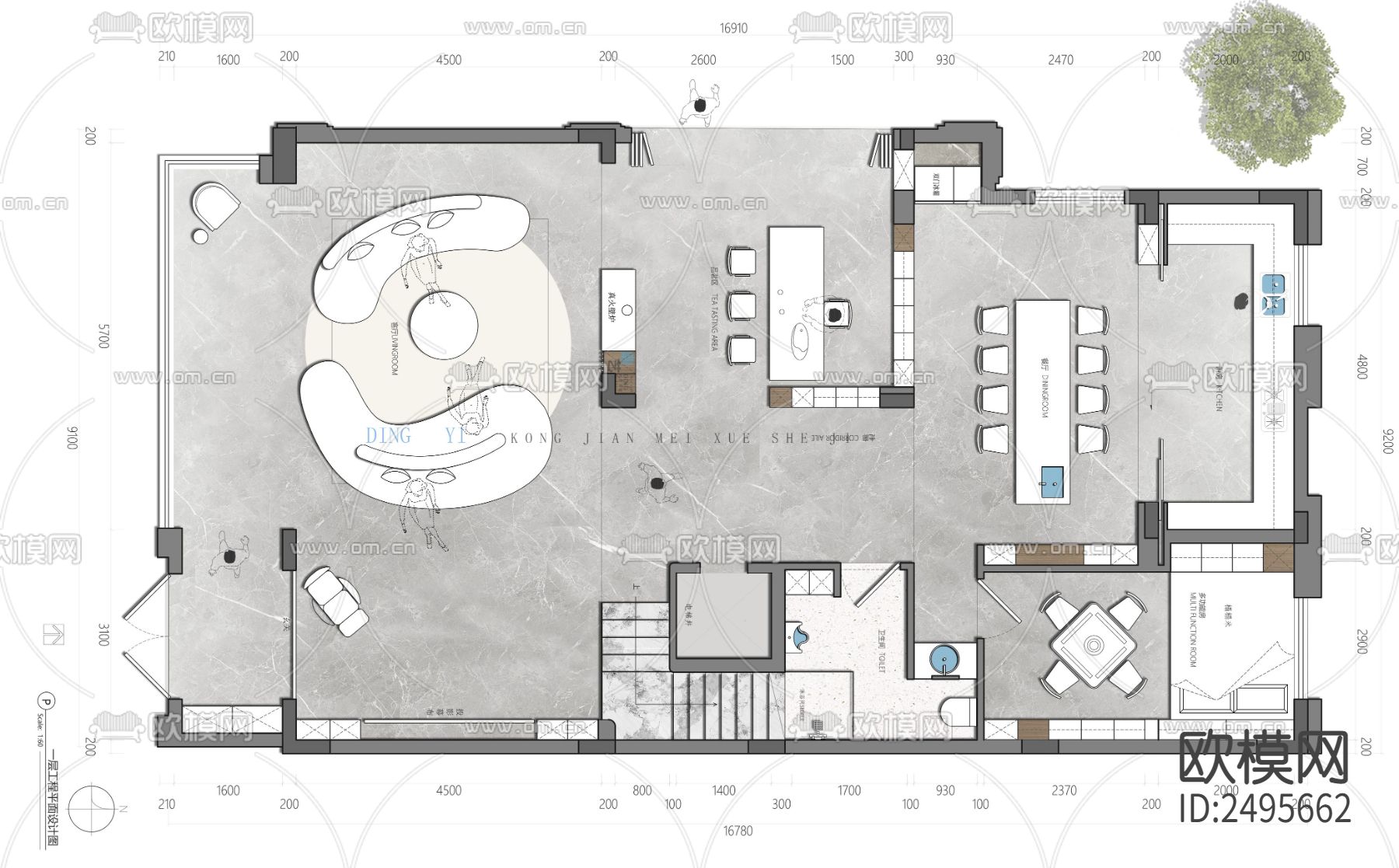 三层别墅平面设计cad施工图下载（渲染图1）