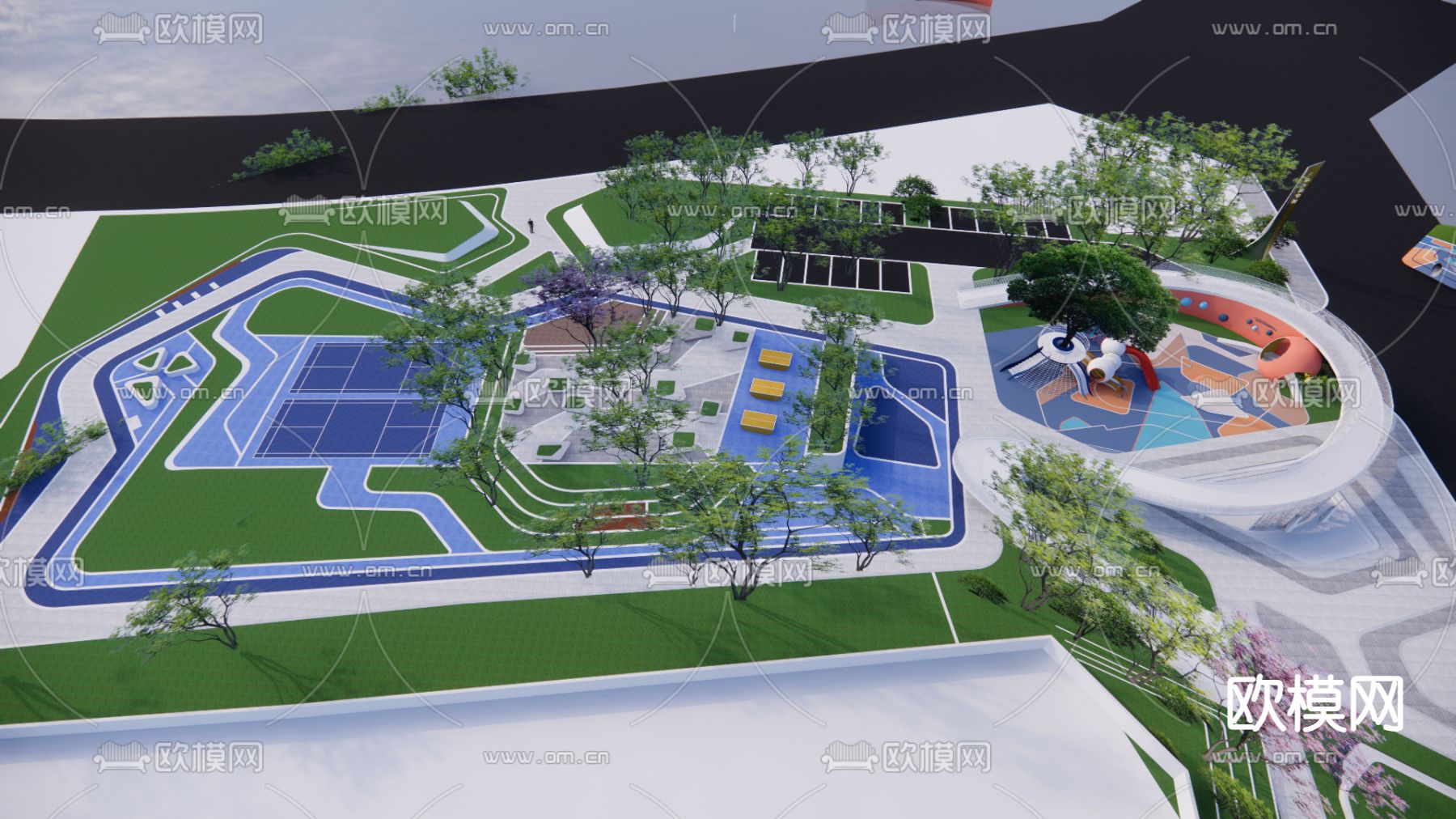 口袋公园 街角公园su模型下载（渲染图3）