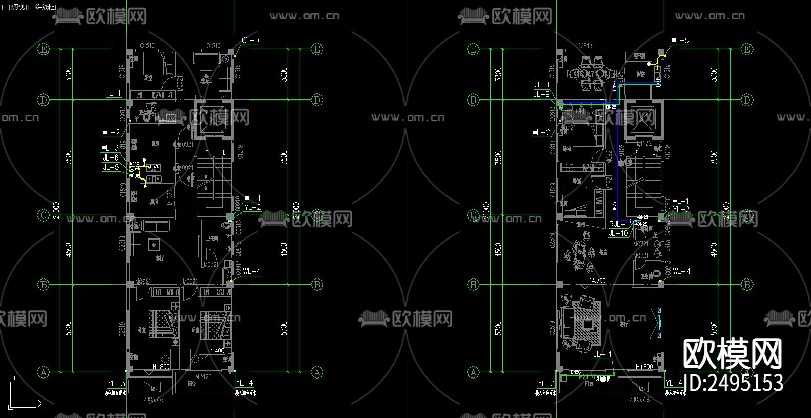 住宅给排水CAD施工图下载（渲染图5）