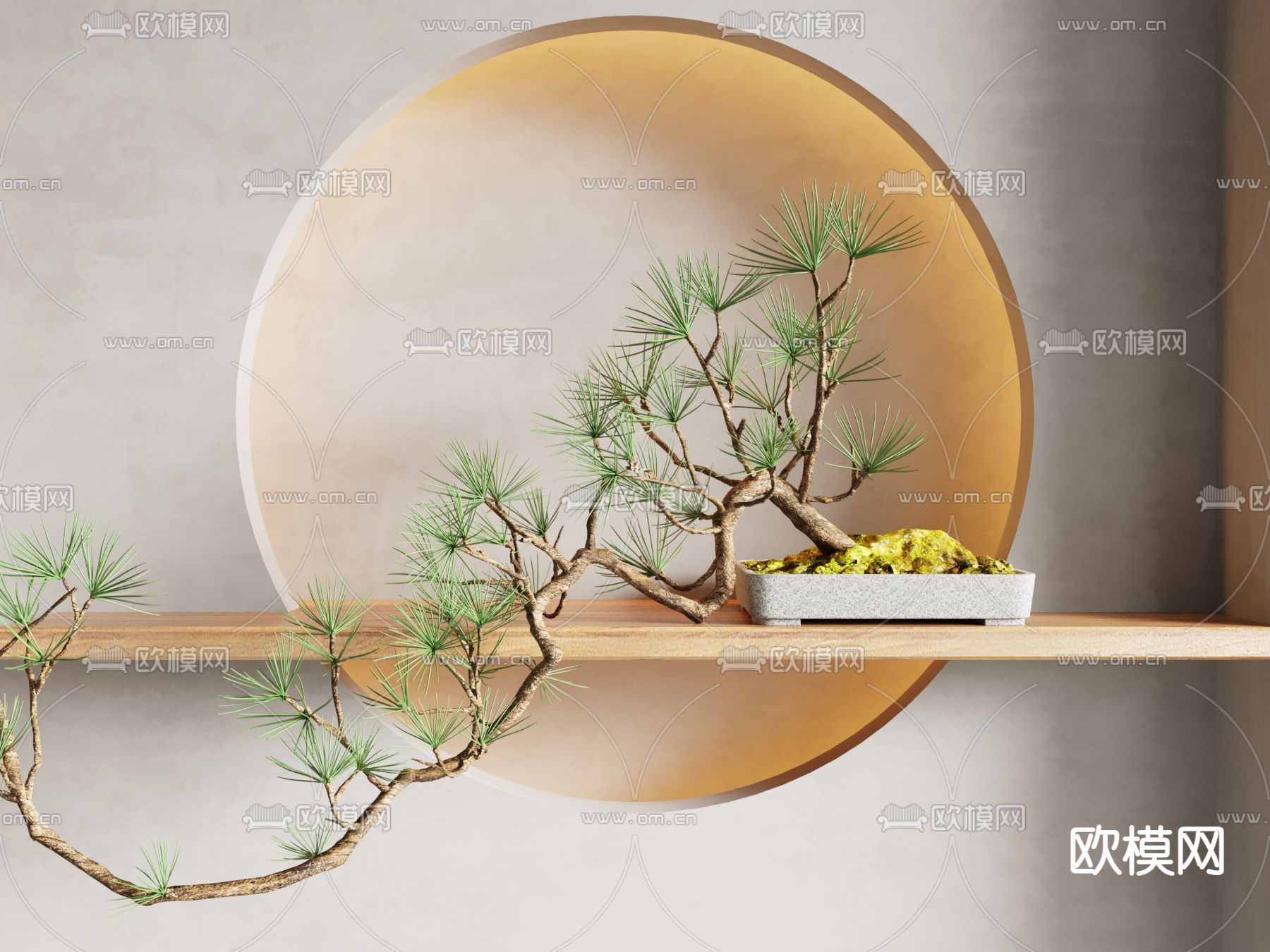 新中式绿植 盆栽 松树 盆景su模型下载（渲染图1）