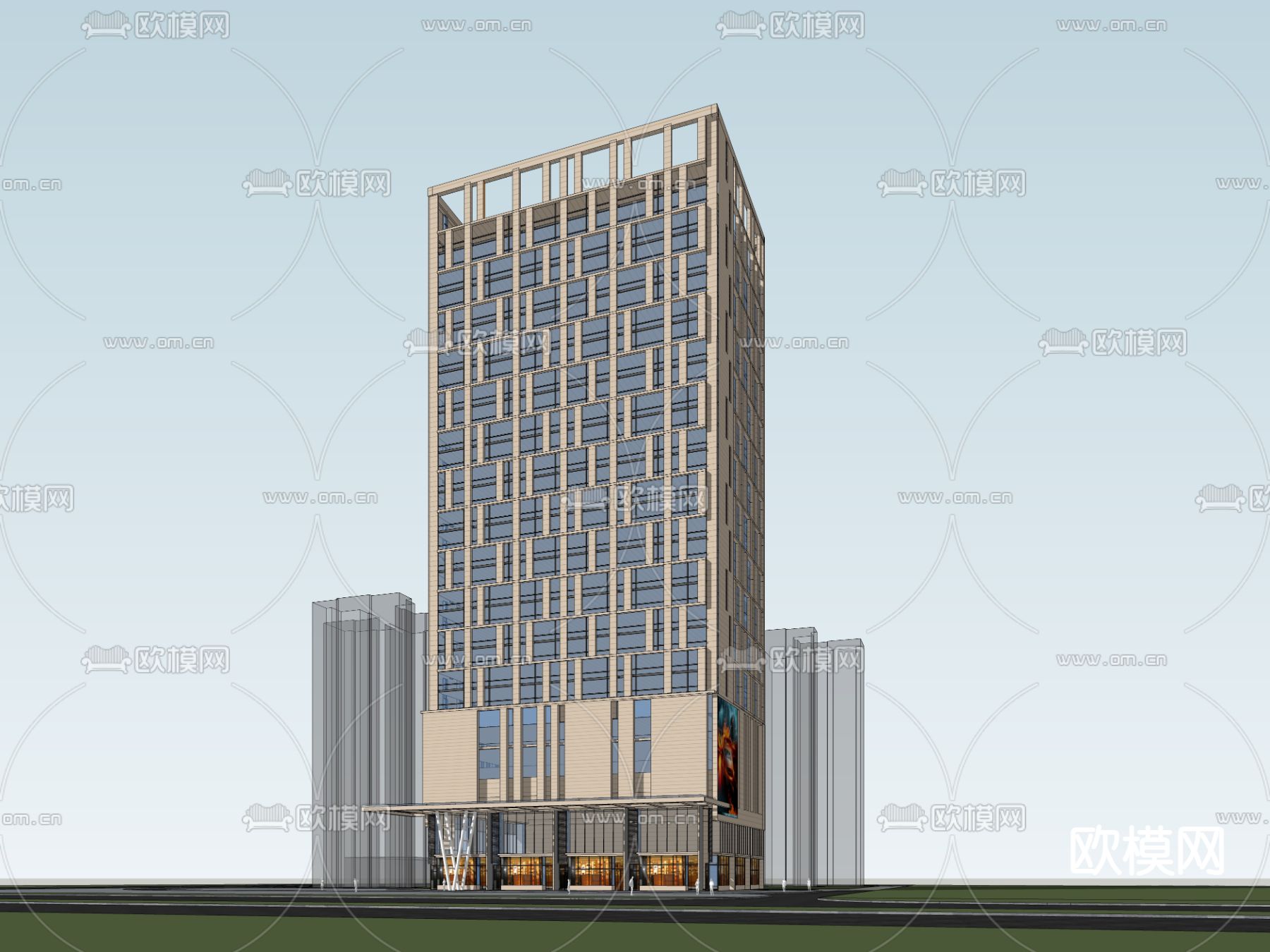 现代高层办公楼su模型下载（渲染图2）