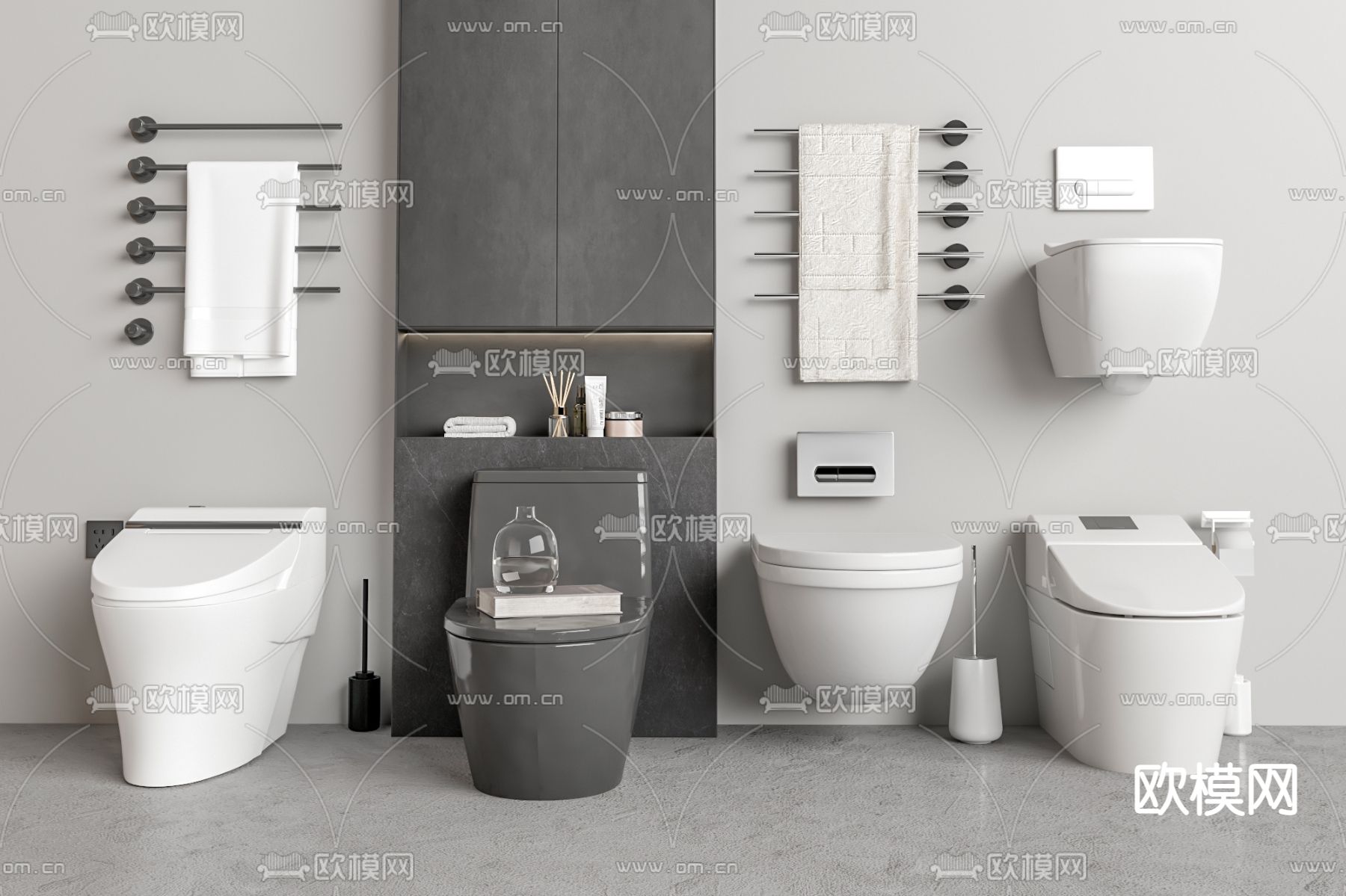 马桶 坐便器 毛巾架 洁具3d模型下载