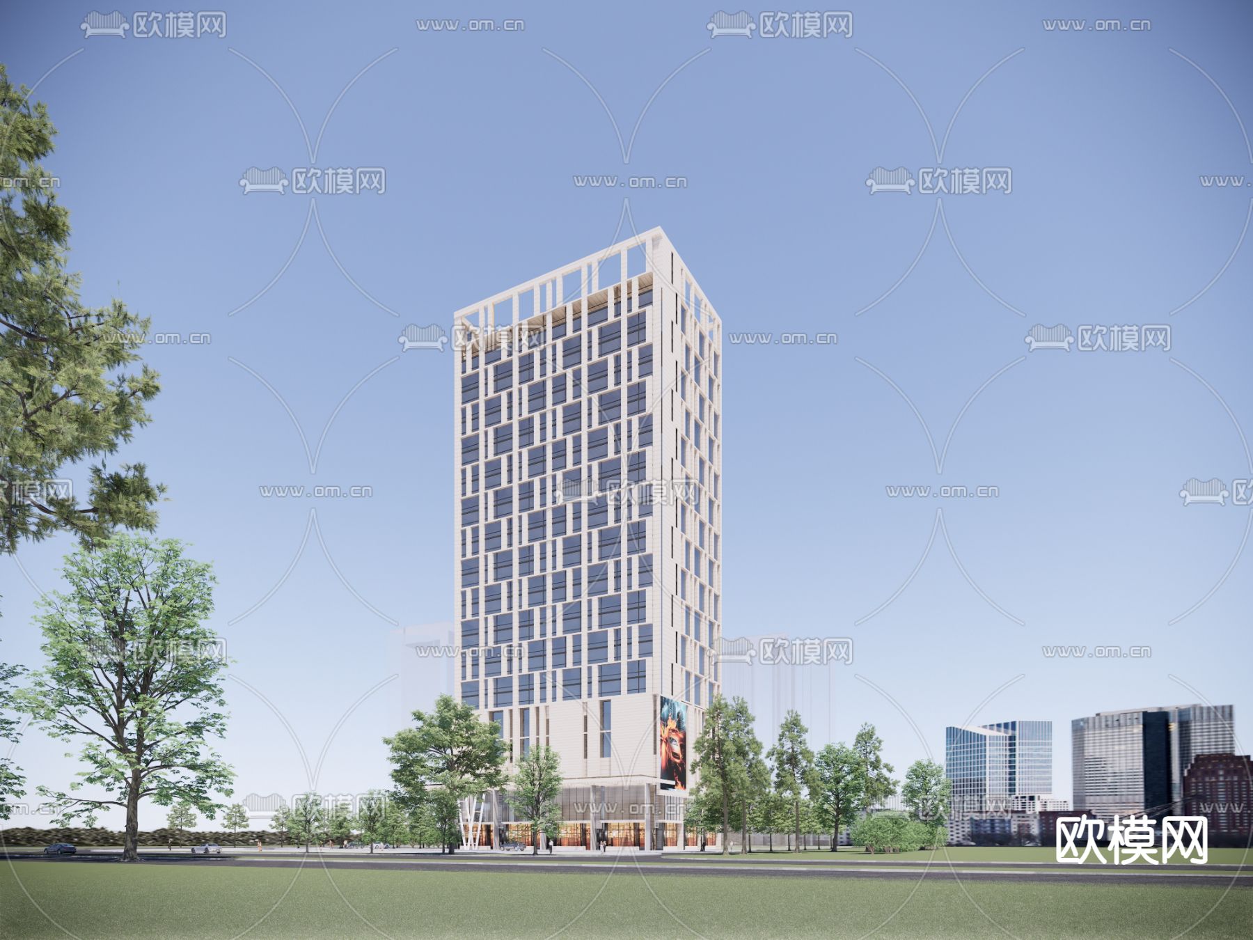 现代高层办公楼su模型下载（渲染图1）