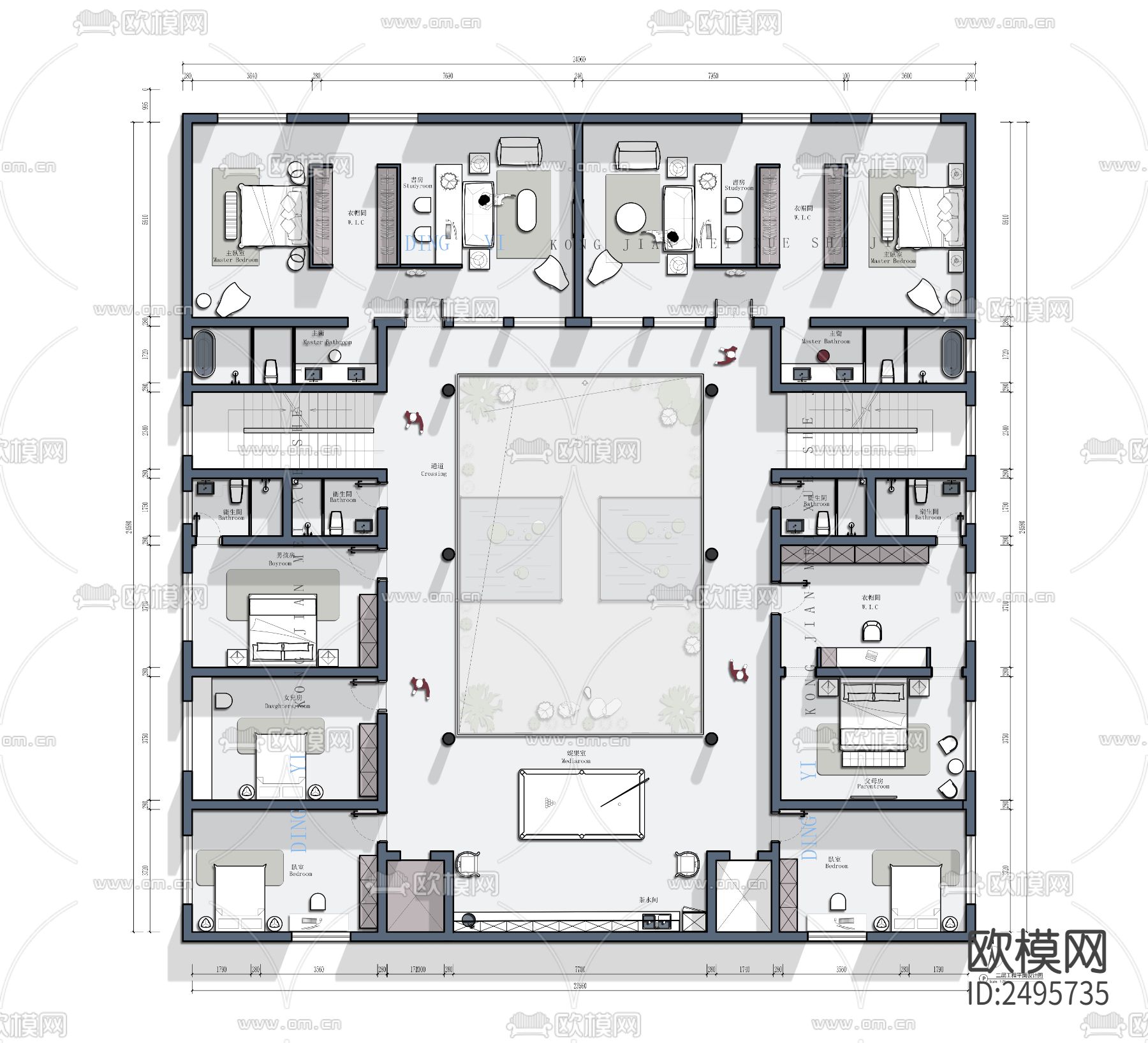 四合院平面设计cad施工图下载（渲染图1）
