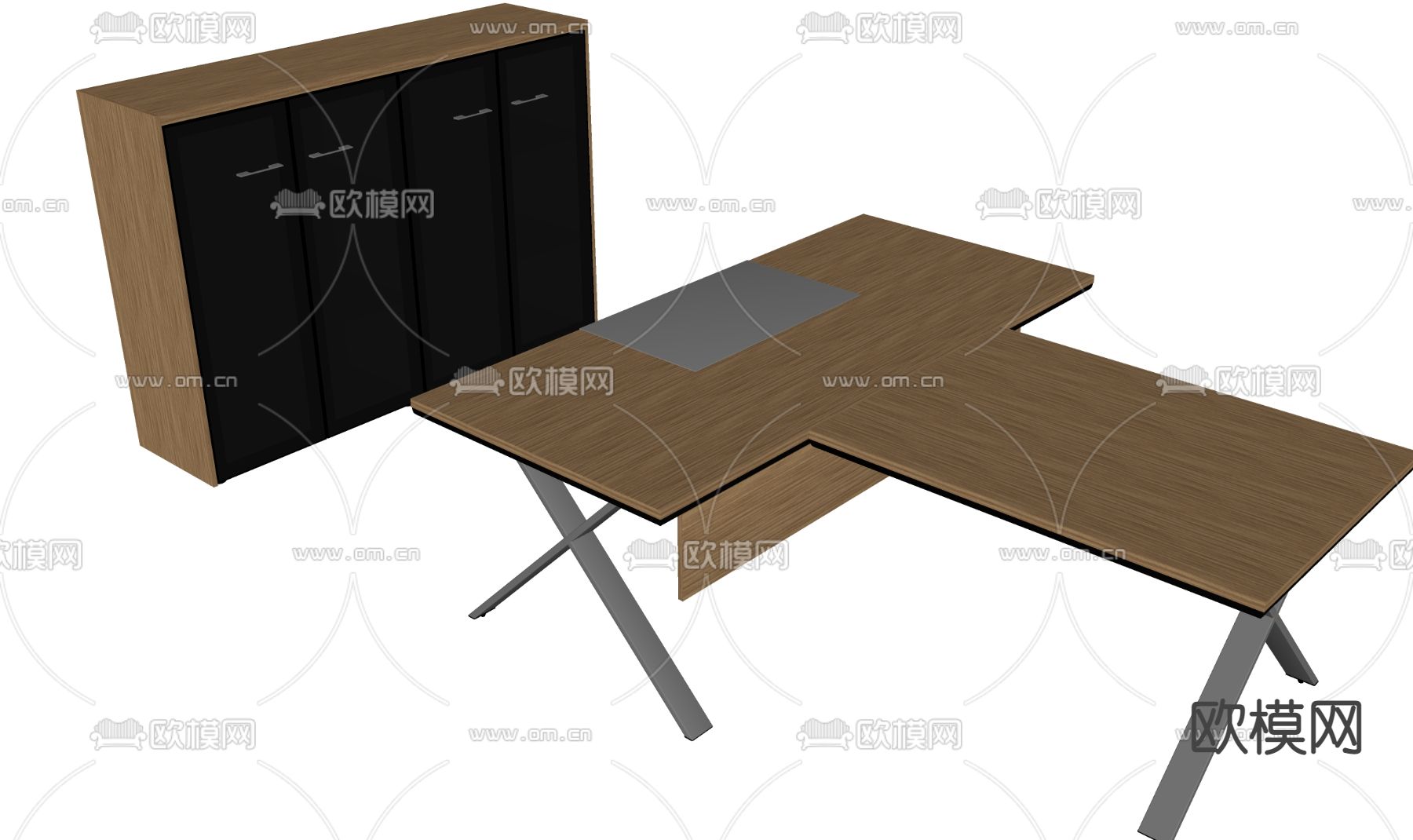 班台桌 办公桌 文件柜su模型