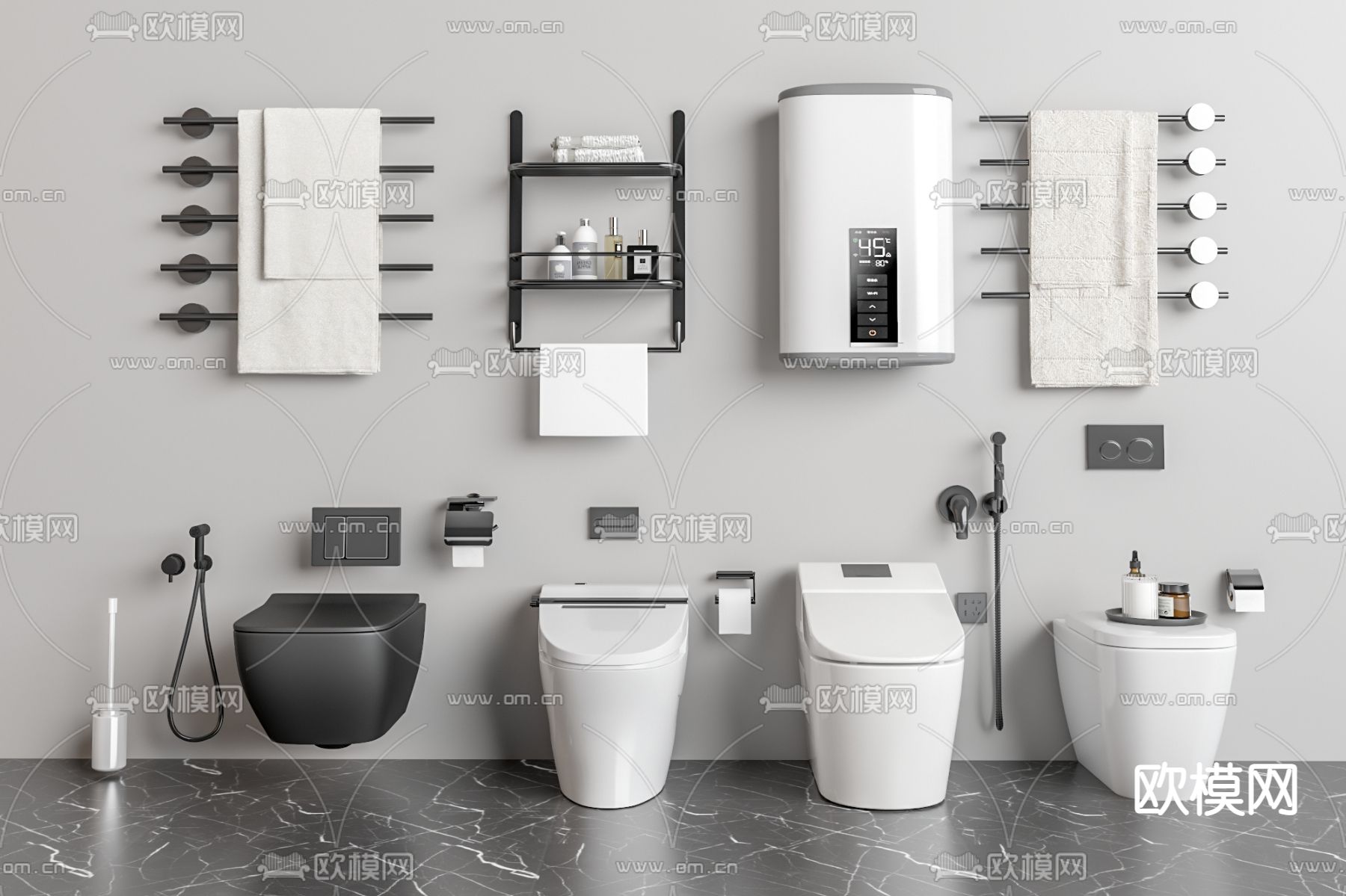 马桶 坐便器 毛巾架 洁具3d模型下载