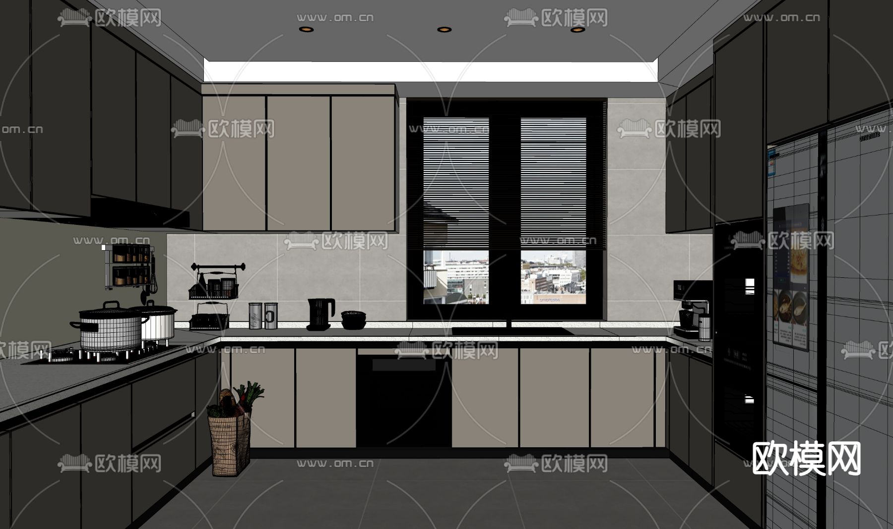 奶油风厨房su模型下载（渲染图2）