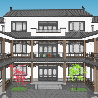  中式古建筑 四合院su模型 