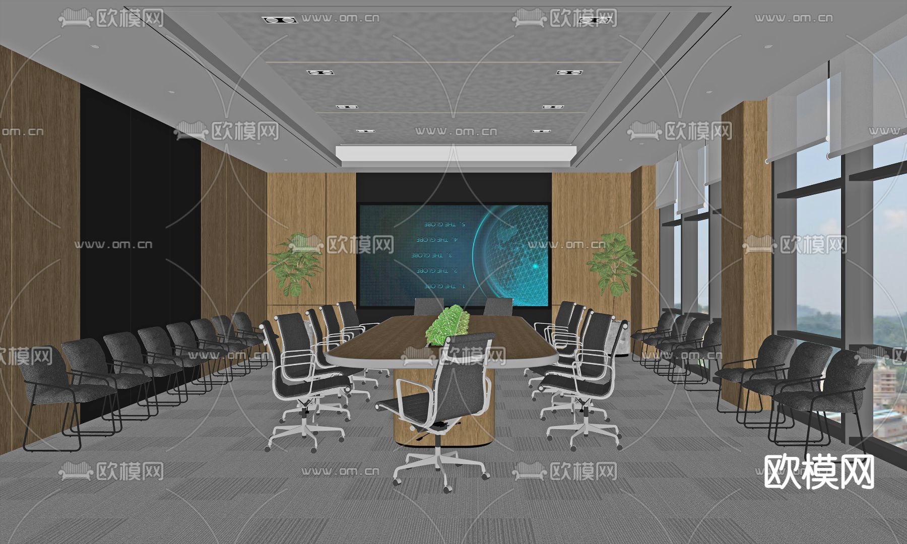 现代会议室su模型下载（渲染图2）