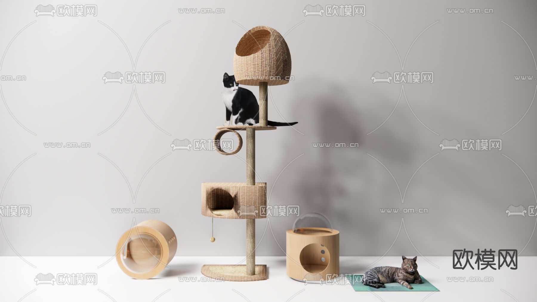 现代猫爬架 猫窝su模型下载（渲染图1）
