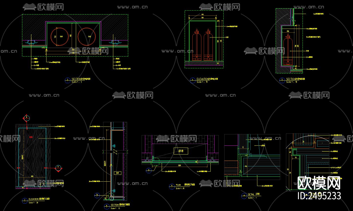 消防栓灭火器暗门节点CAD施工图