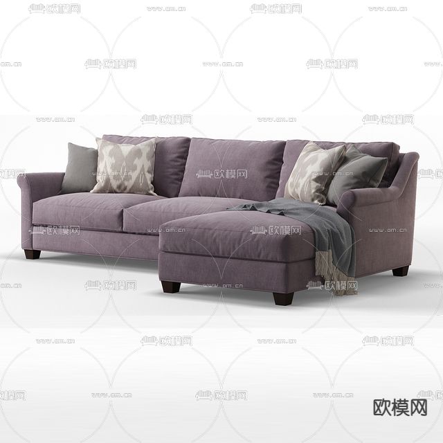 现代简约布艺多人沙发免费3d模型下载