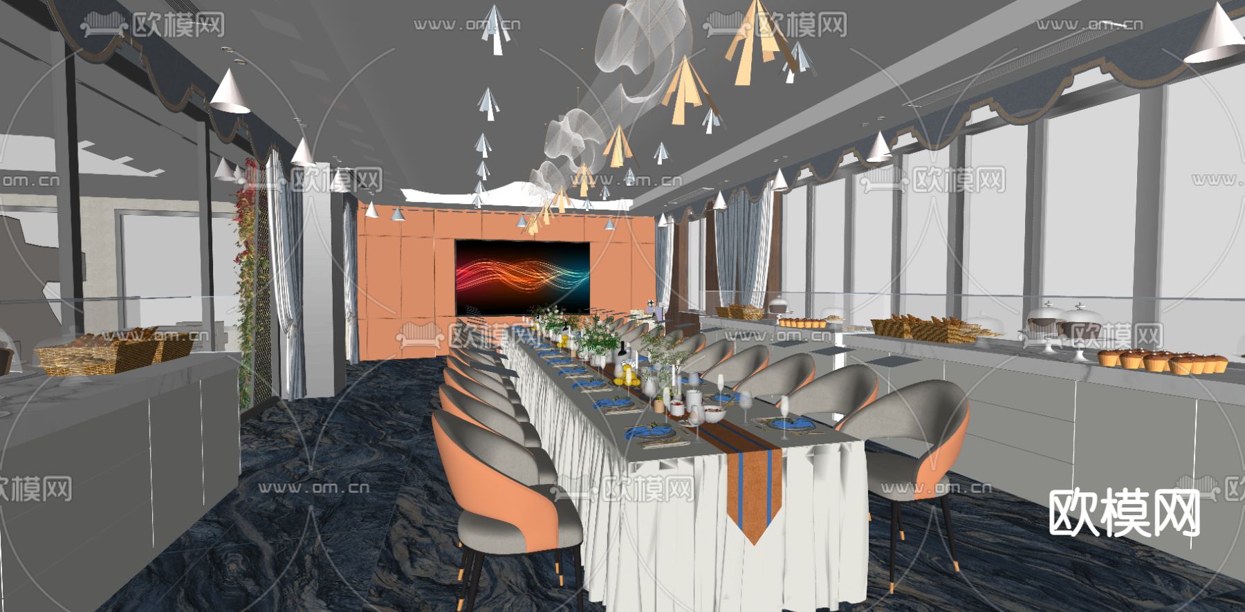 现代酒店自助餐厅su模型下载（渲染图5）