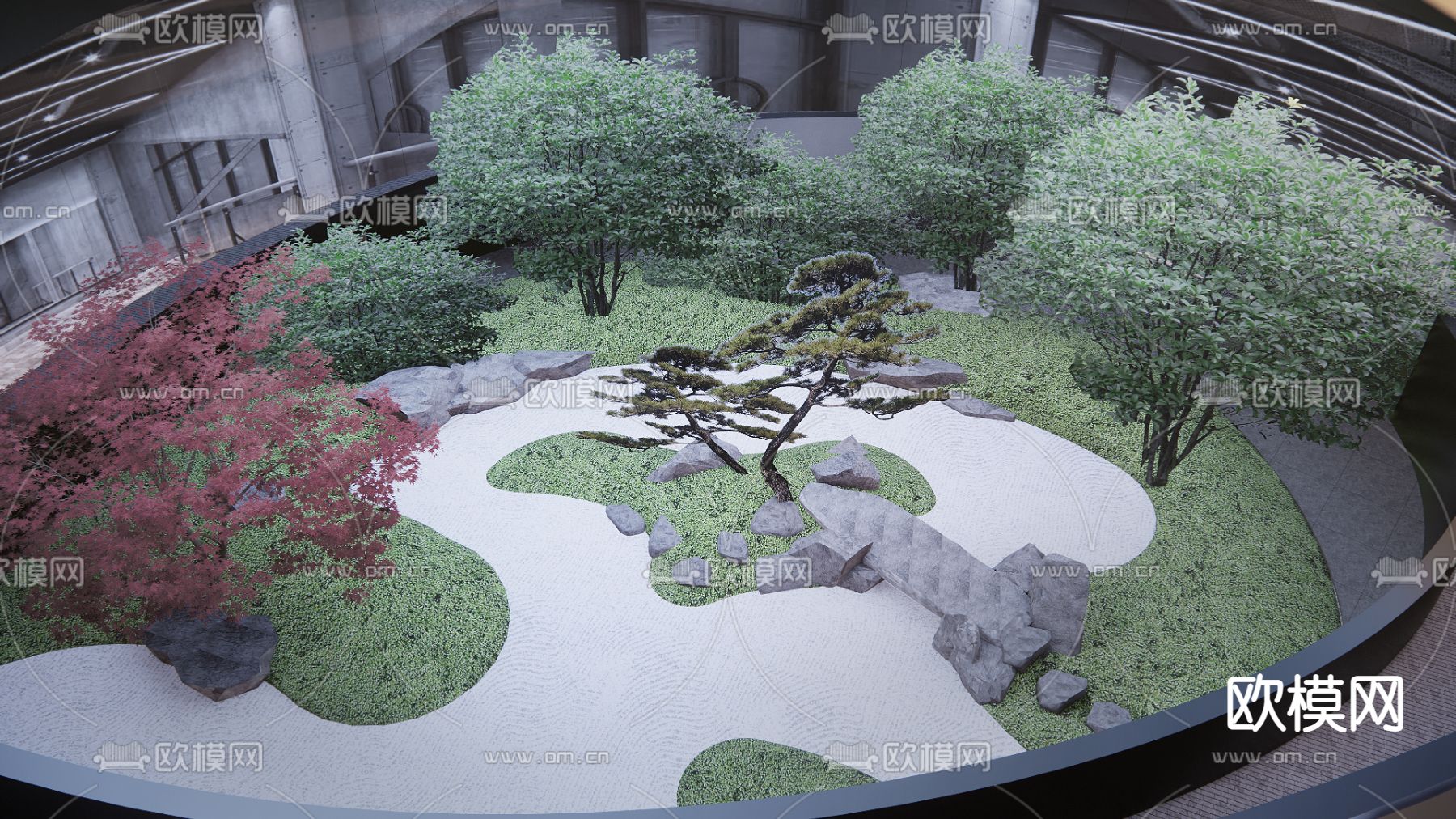现代下沉式庭院su模型下载（渲染图2）