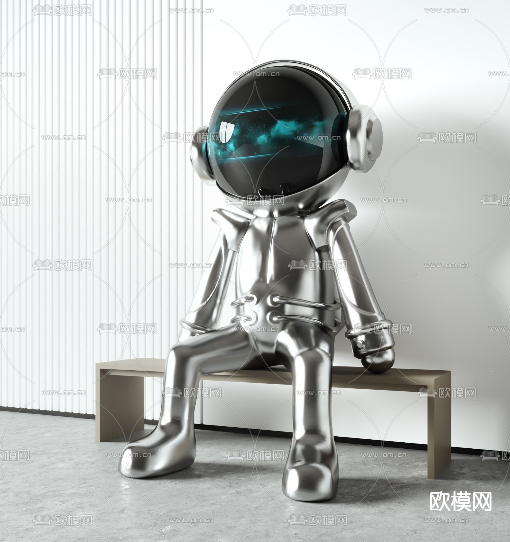 宇航员雕塑 潮玩摆件3d模型下载（渲染图2）