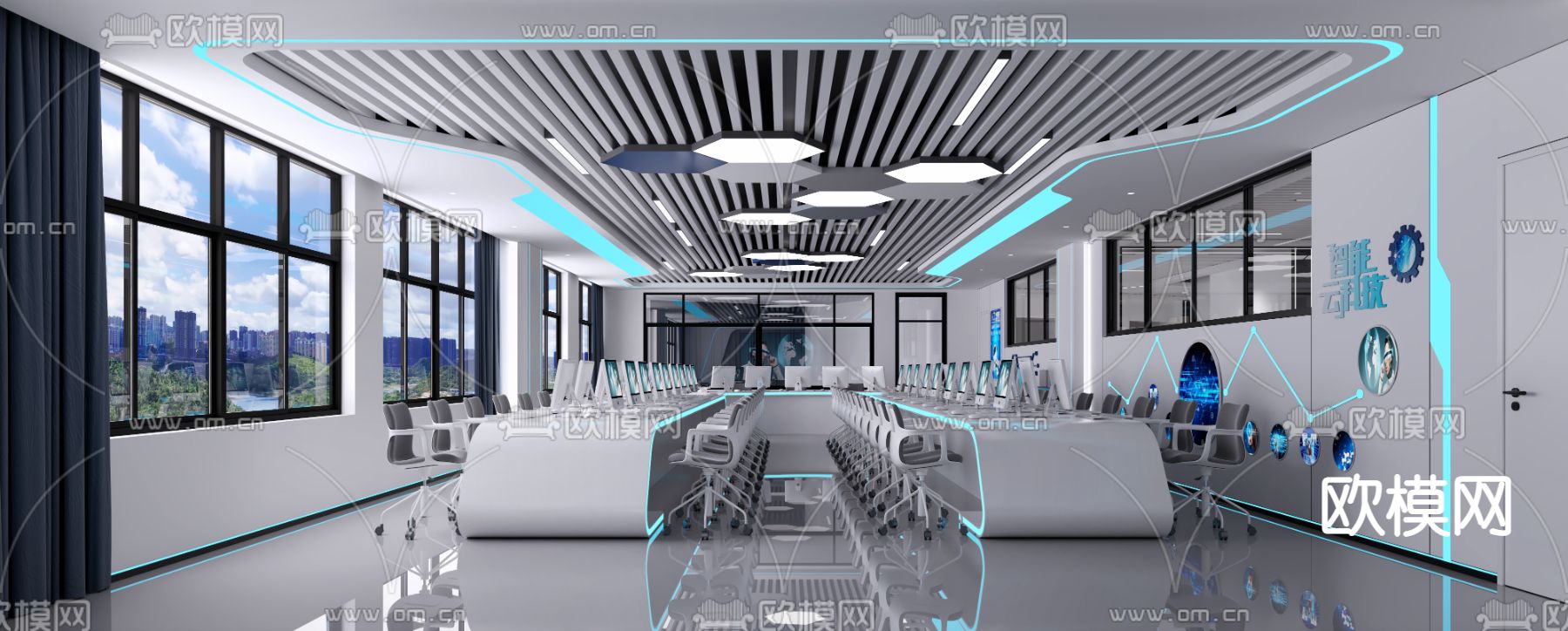 计算机教室 培训室3d模型下载（渲染图1）