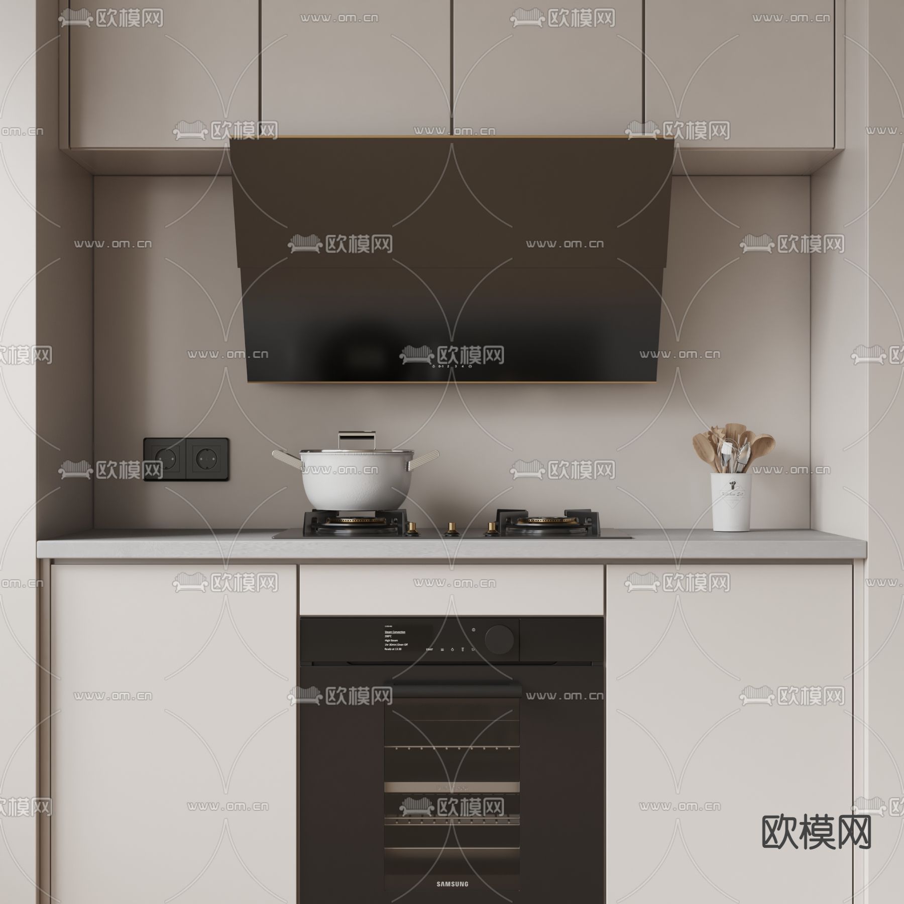 集成灶头 燃气灶 油烟机su模型下载（渲染图1）