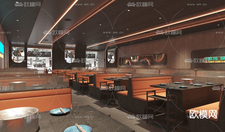 現(xiàn)代國潮火鍋店3d模型下載(渲染圖3)