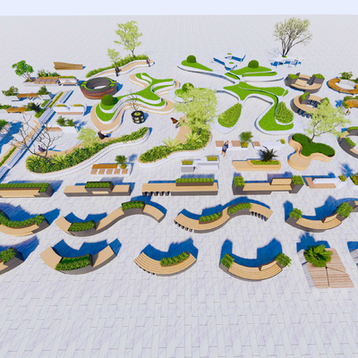  现代树池座凳 户外座椅su模型 