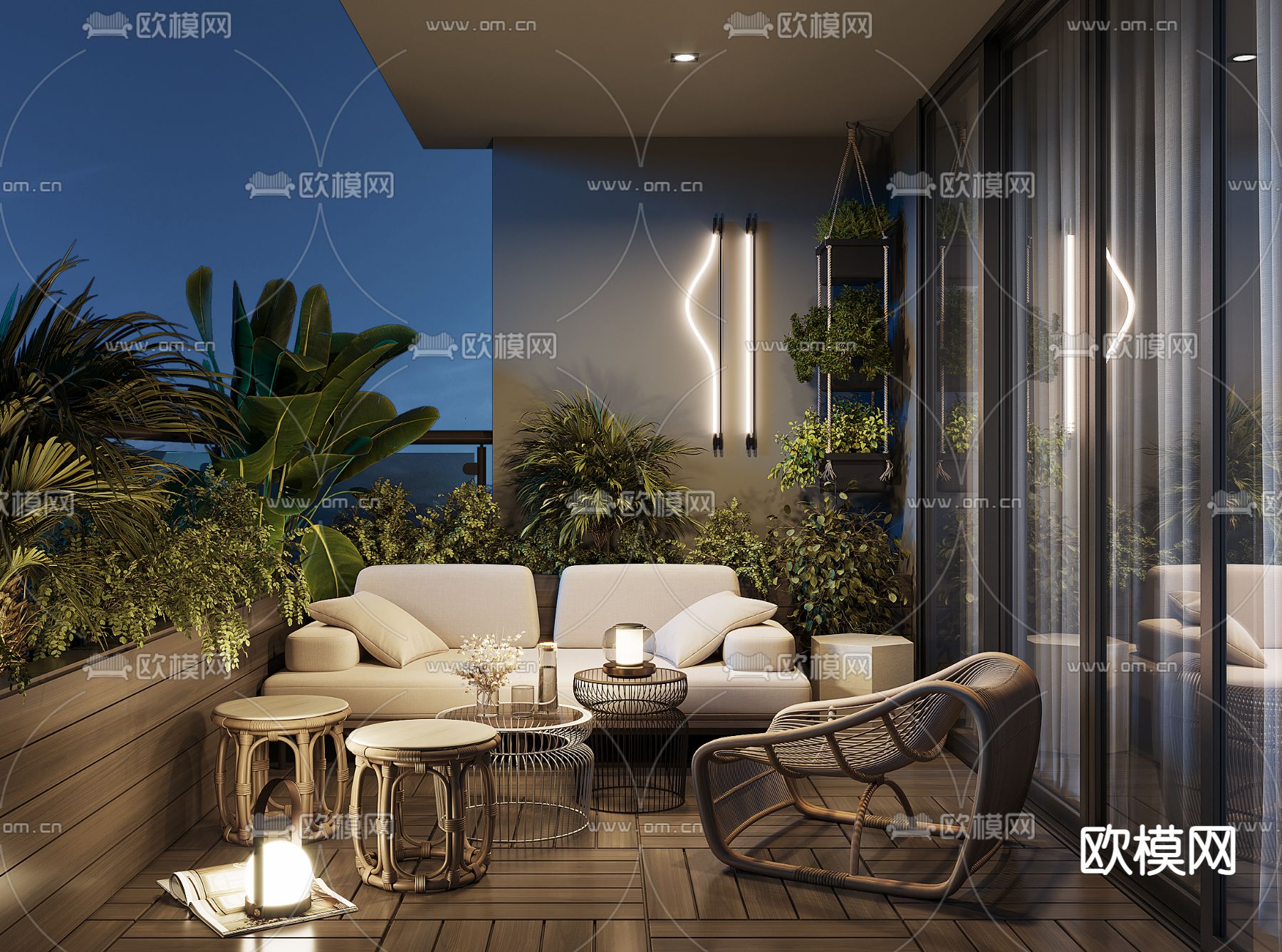 休闲阳台夜景3d模型下载