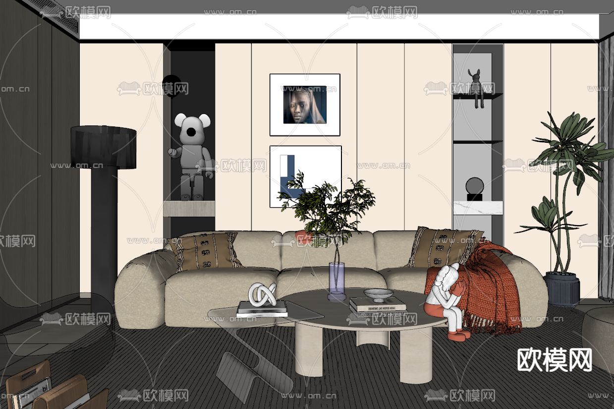 法式客厅su模型下载（渲染图2）