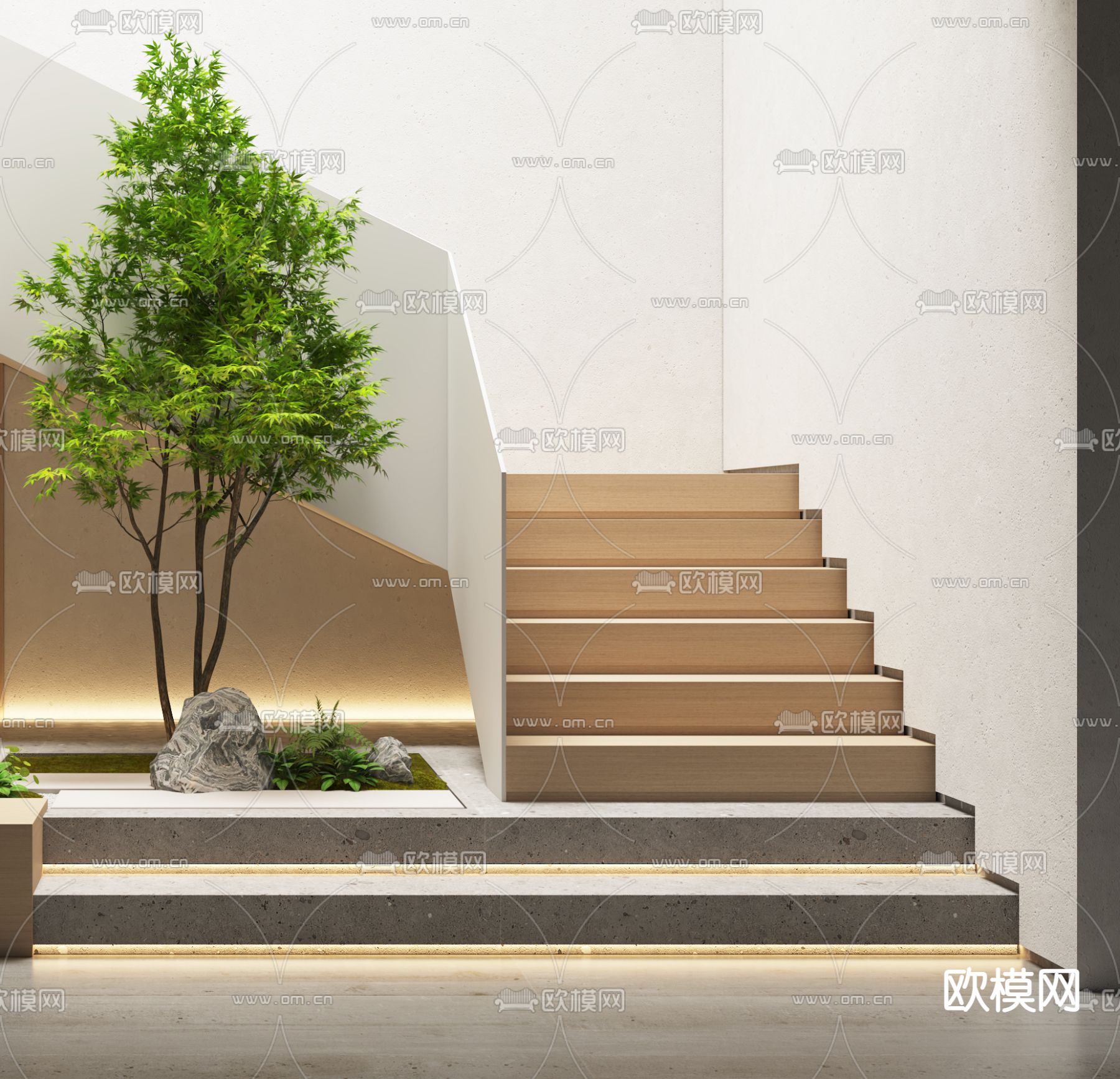 楼梯间 植物堆造景3d模型下载（渲染图2）