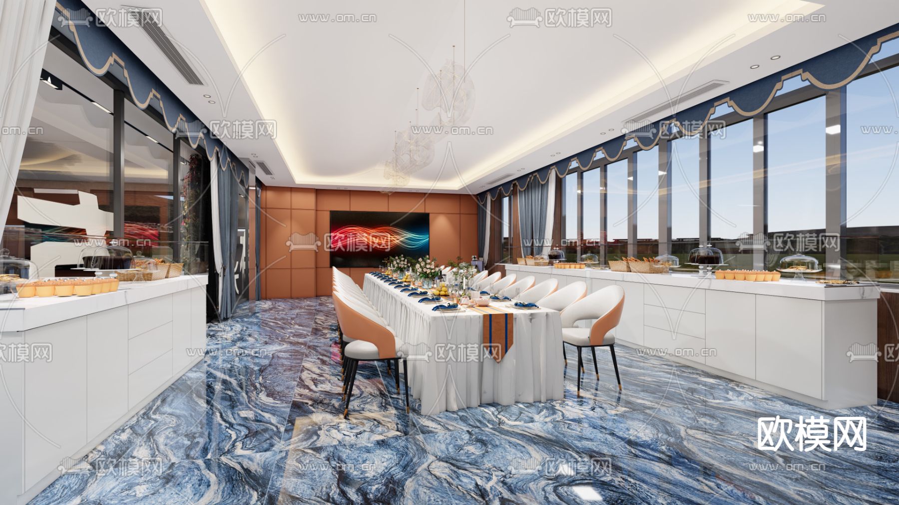 现代酒店自助餐厅su模型下载（渲染图1）