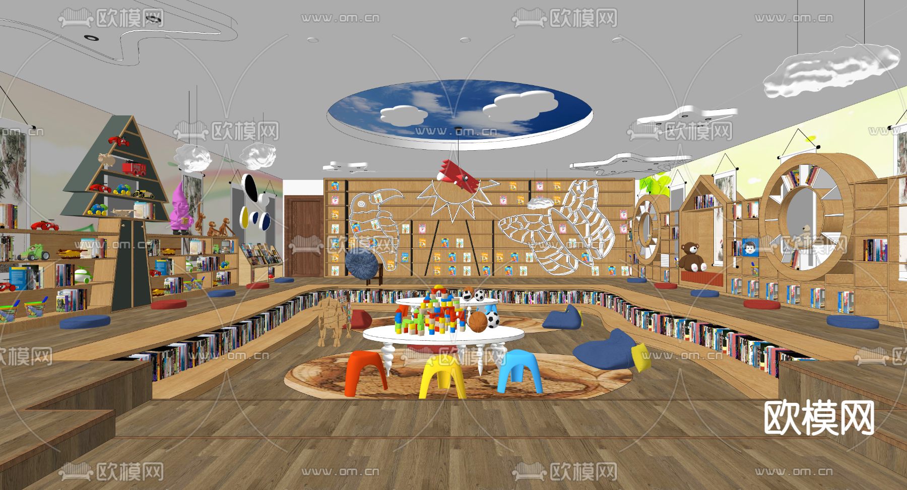 儿童图书馆 阅览室su模型下载（渲染图2）