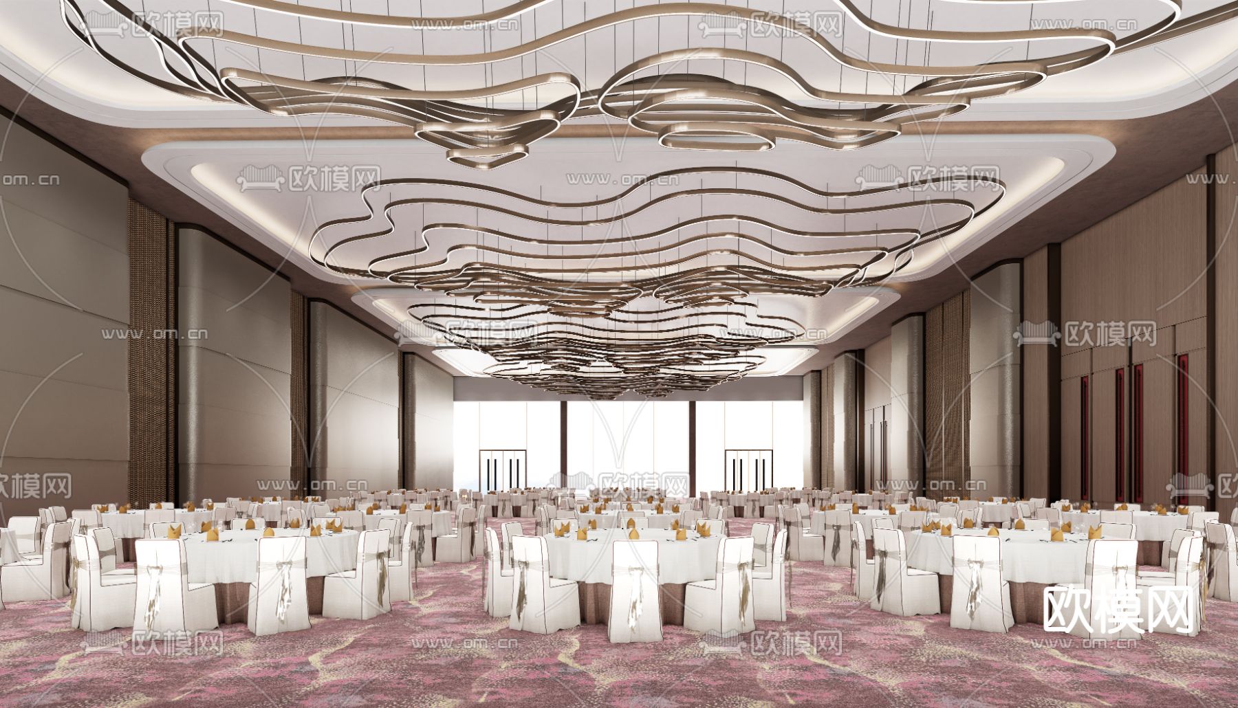 现代酒店宴会厅su模型下载（渲染图1）