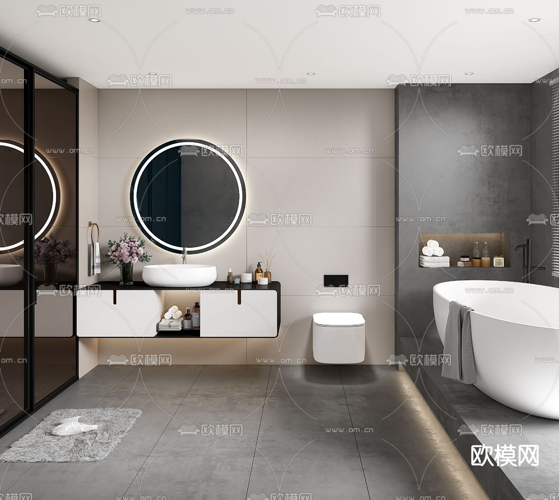 高级灰浴室 卫生间3d模型下载