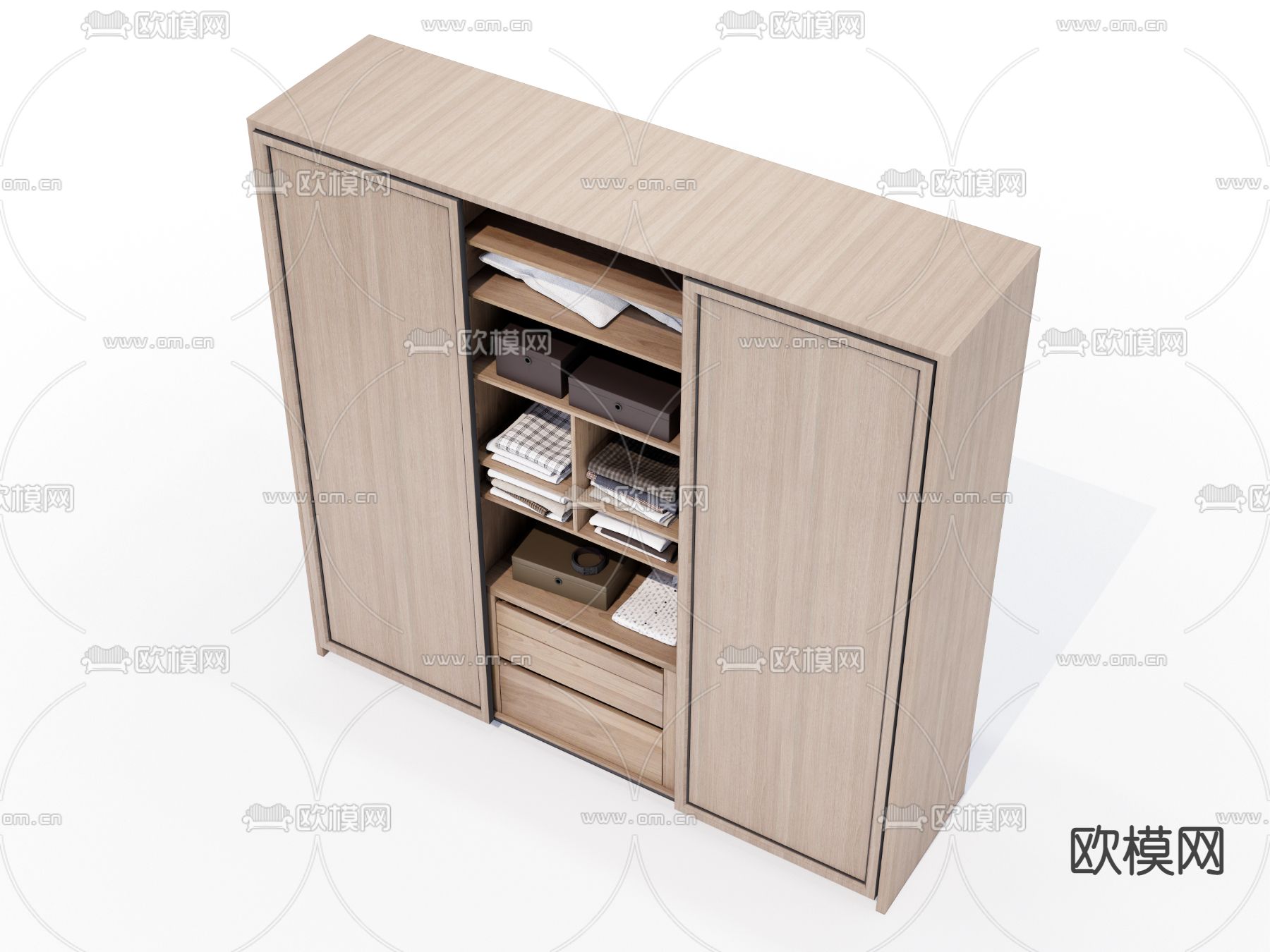 现代实木开放格衣柜su模型下载（渲染图2）