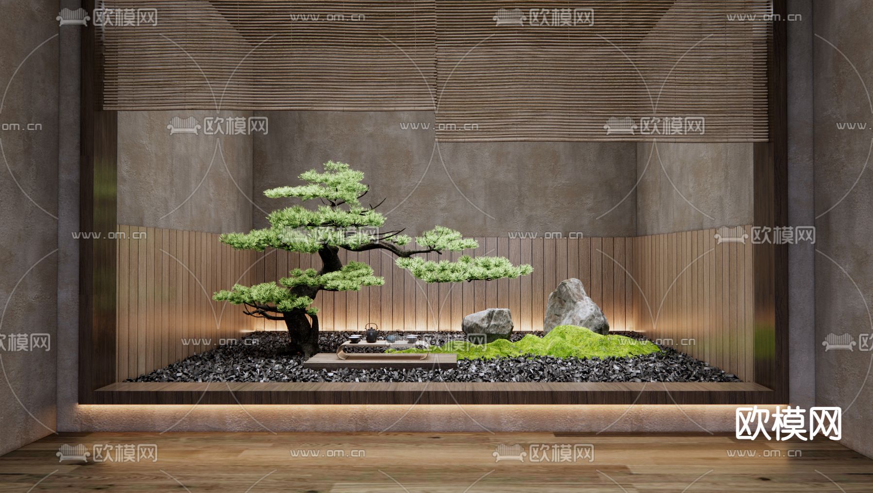 新中式室内造景植物堆3d模型下载_ID13008443_3dmax免费模型-欧模网