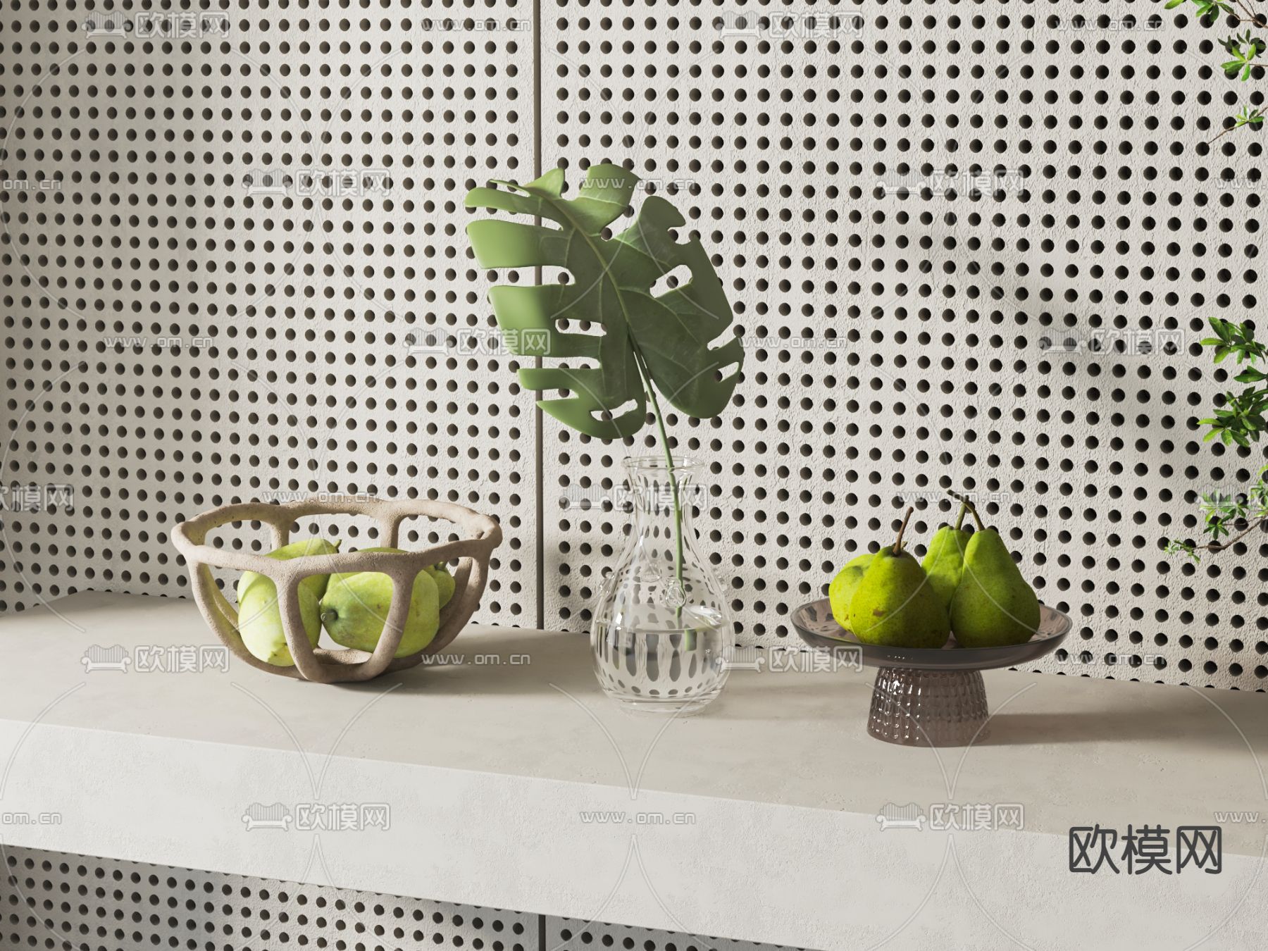 侘寂风果盘 花瓶摆件3d模型下载