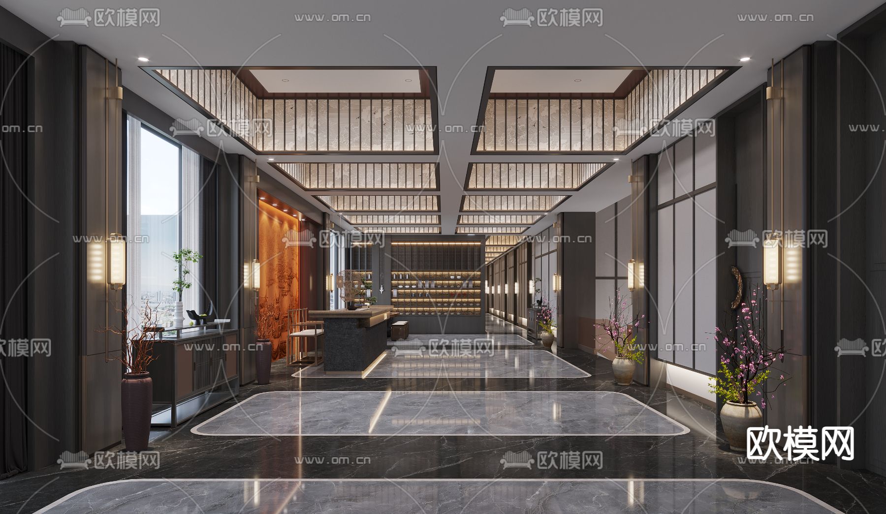 新中式茶楼3d模型下载（渲染图1）