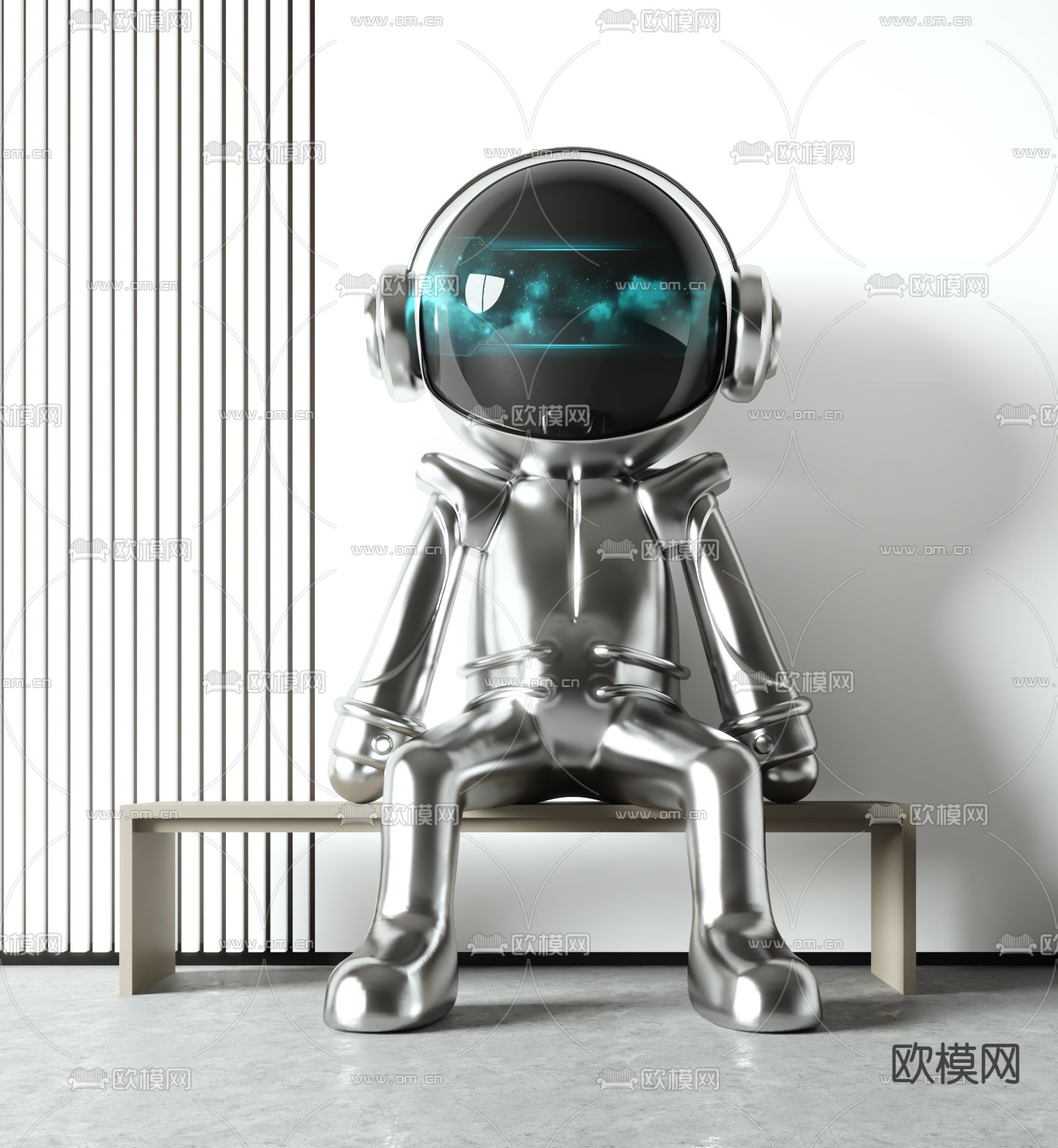 宇航员雕塑 潮玩摆件3d模型下载（渲染图1）