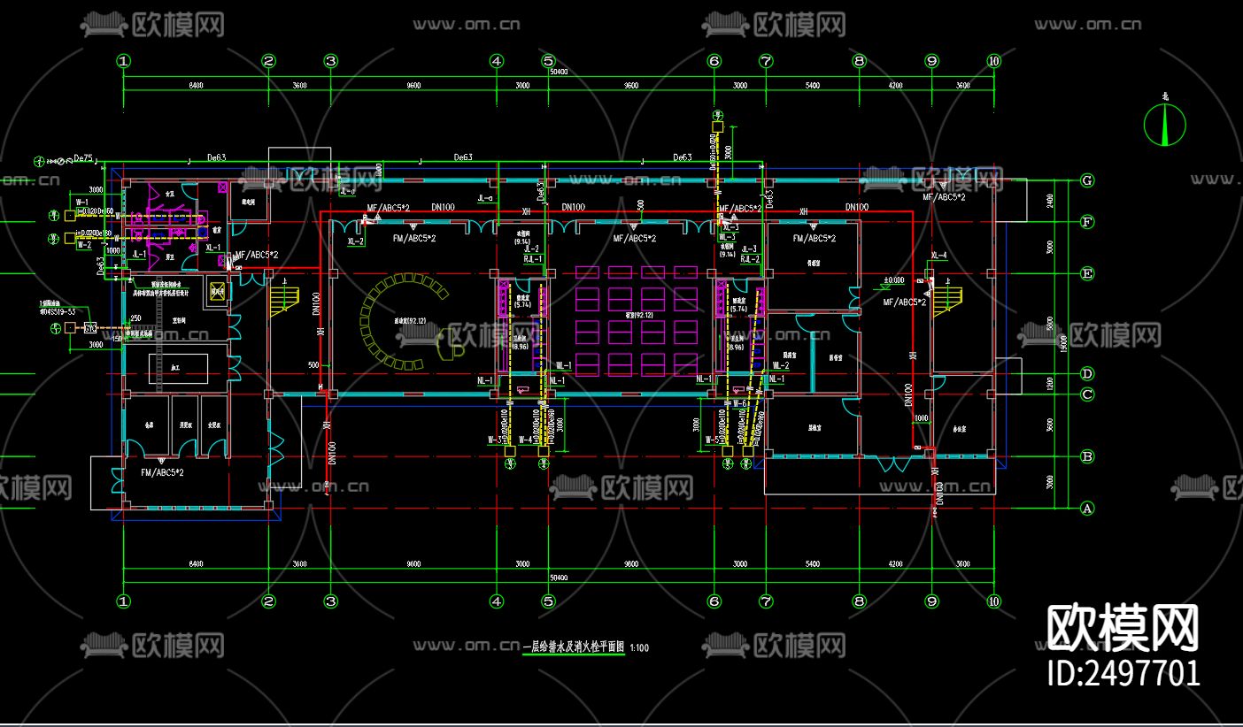 石集乡汴东幼儿园综合楼给排水cad施工图下载（渲染图3）