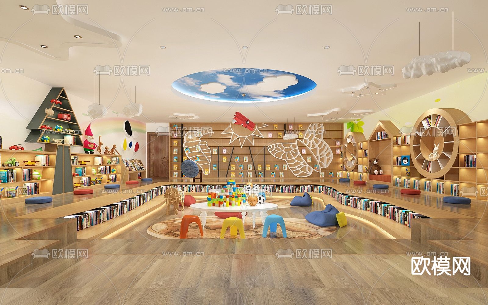 儿童图书馆 阅览室su模型下载（渲染图1）