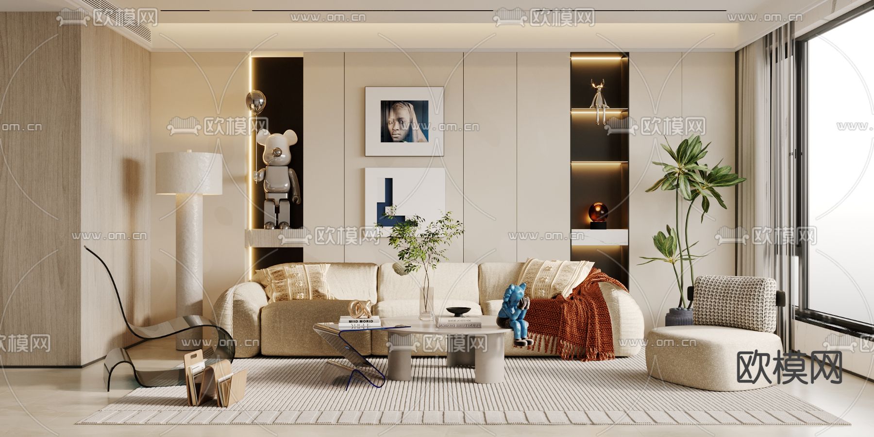 法式客厅su模型下载（渲染图1）