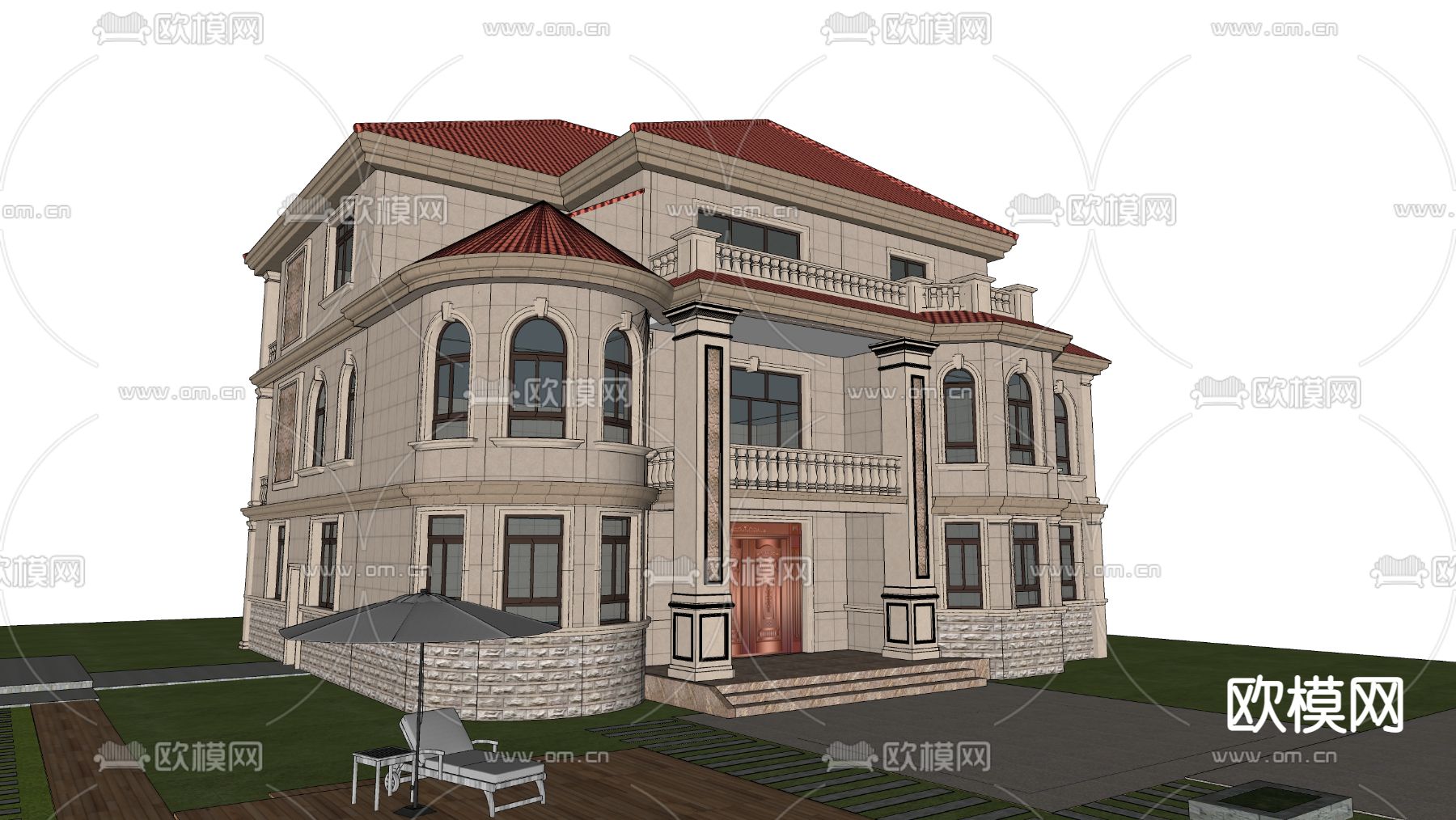 欧式独栋别墅su模型下载（渲染图2）